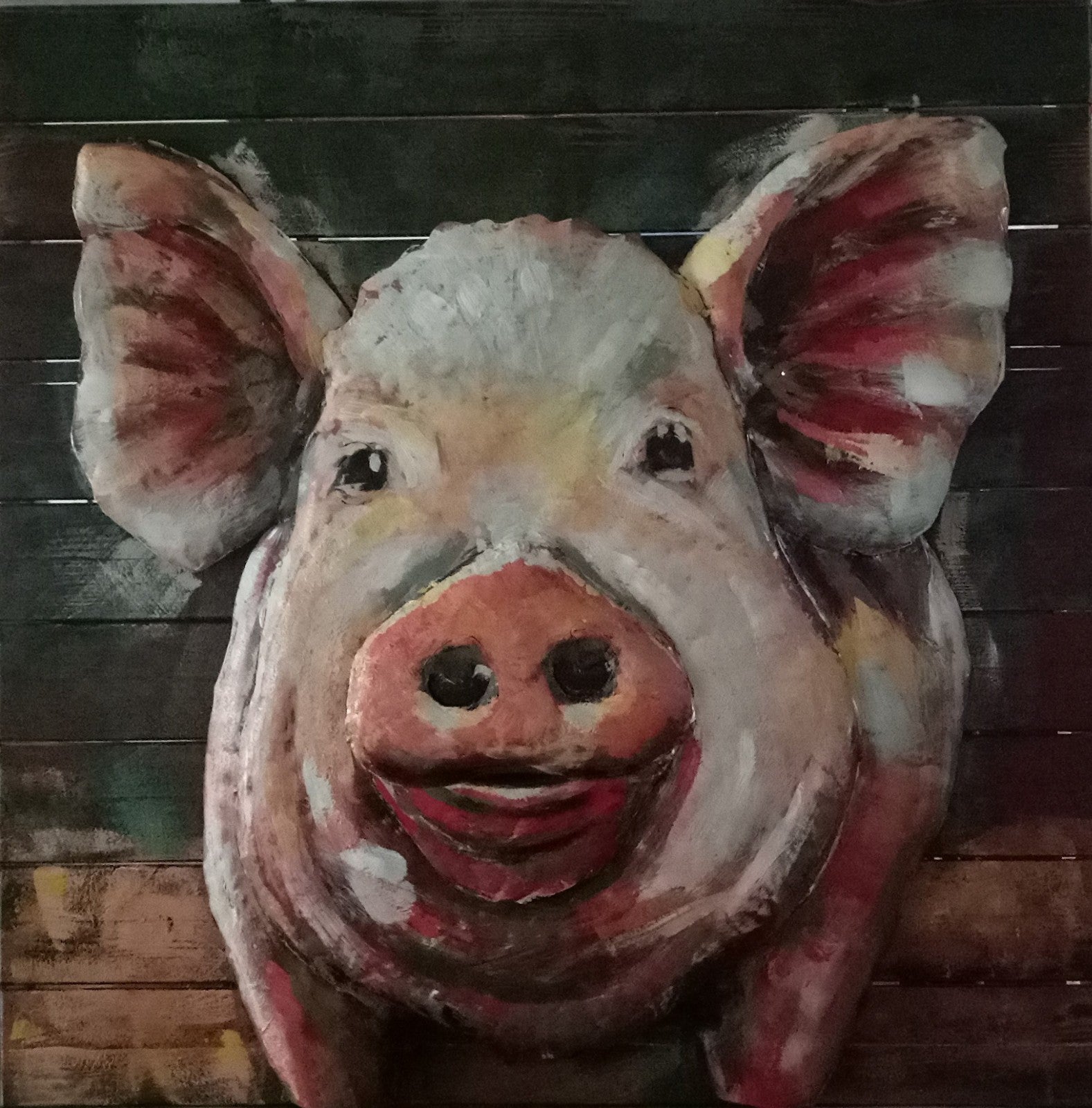 Best price custom oil painting wood garden pig outdoor decor 3d metal art cute home