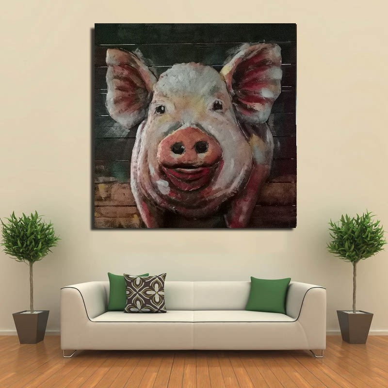 Best price custom oil painting wood garden pig outdoor decor 3d metal art cute home