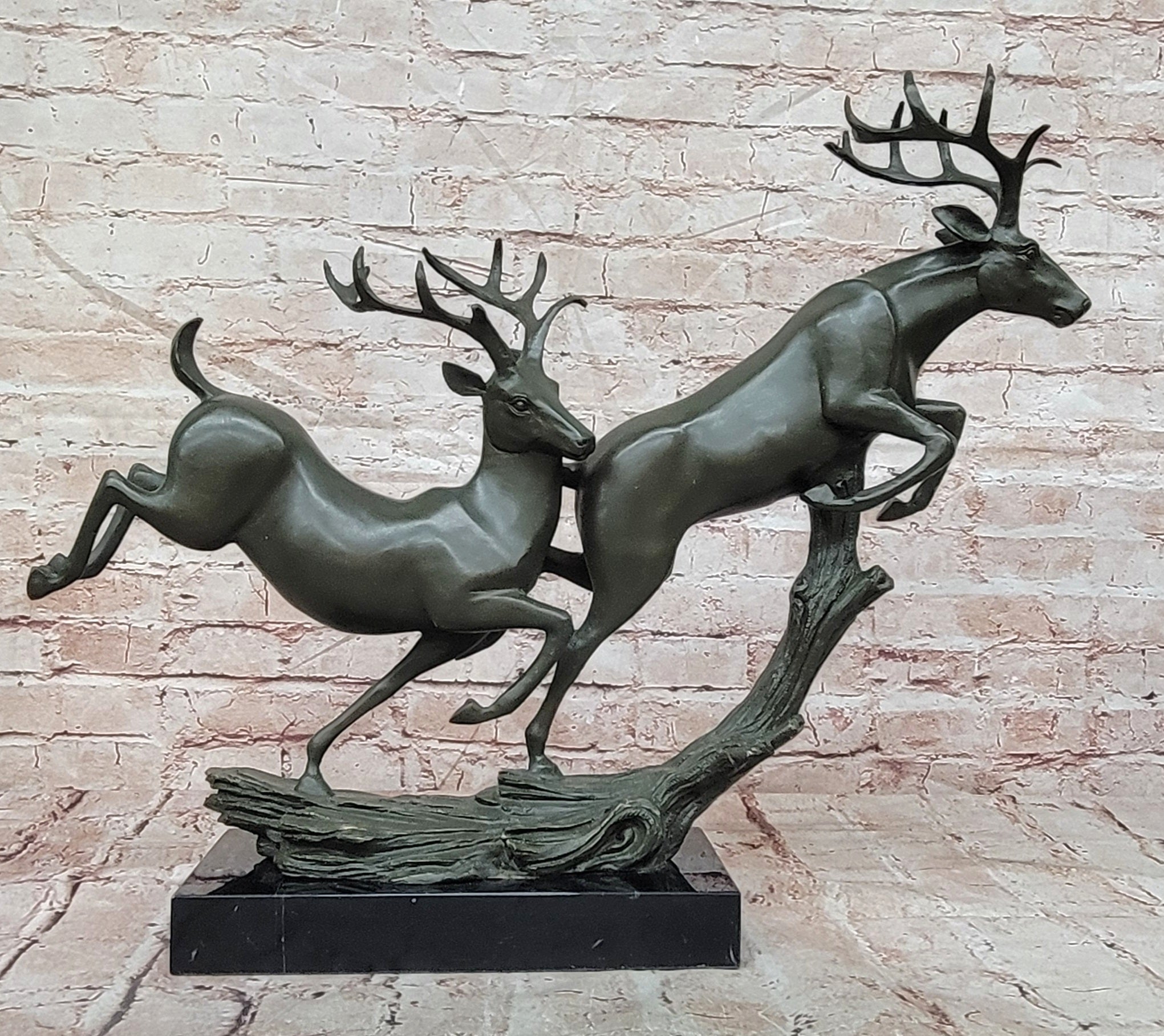 Williams Signed Bronze Deer Sculpture Running Stags Fine Art Collectible
