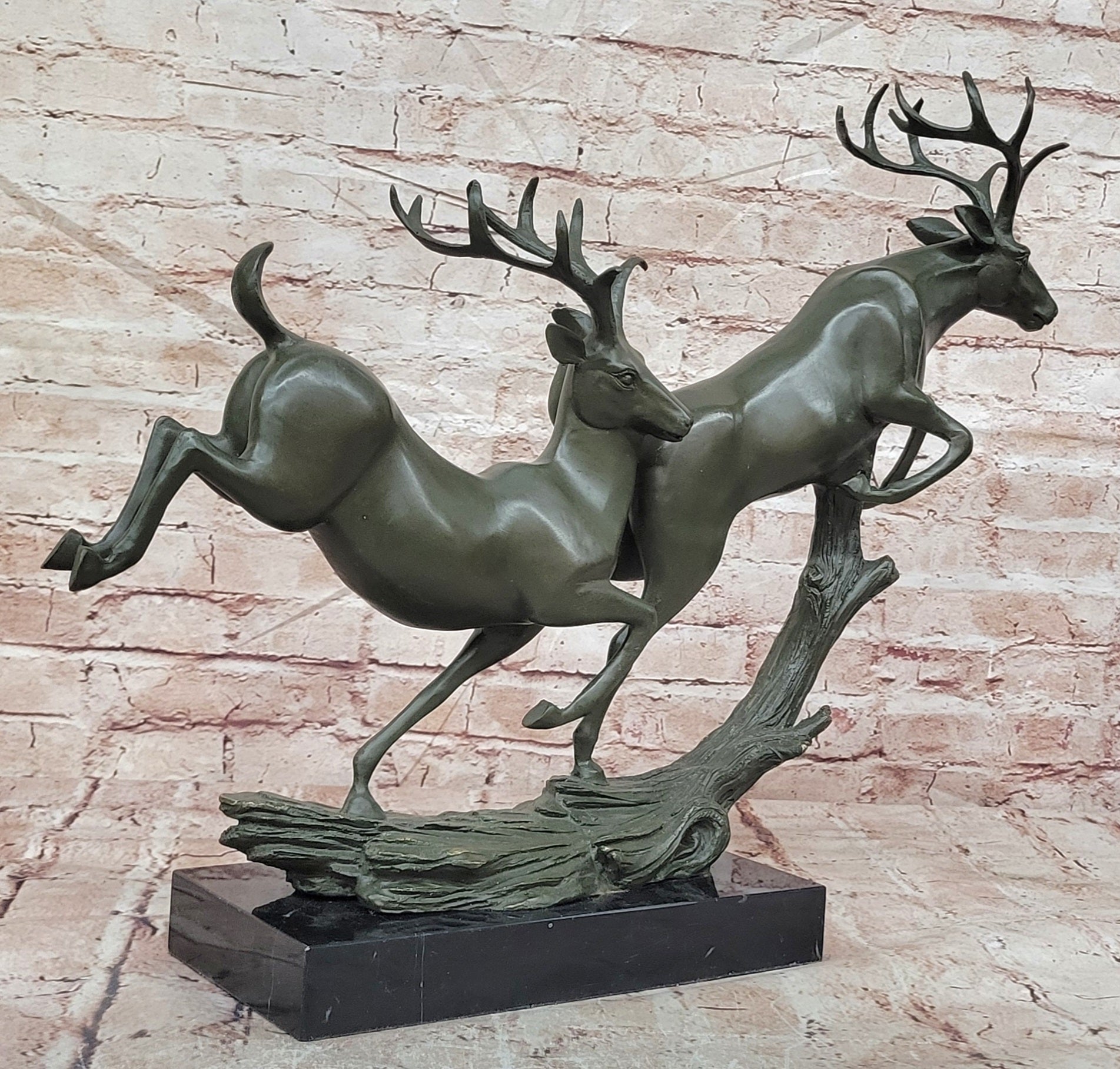 Williams Signed Bronze Deer Sculpture Running Stags Fine Art Collectible