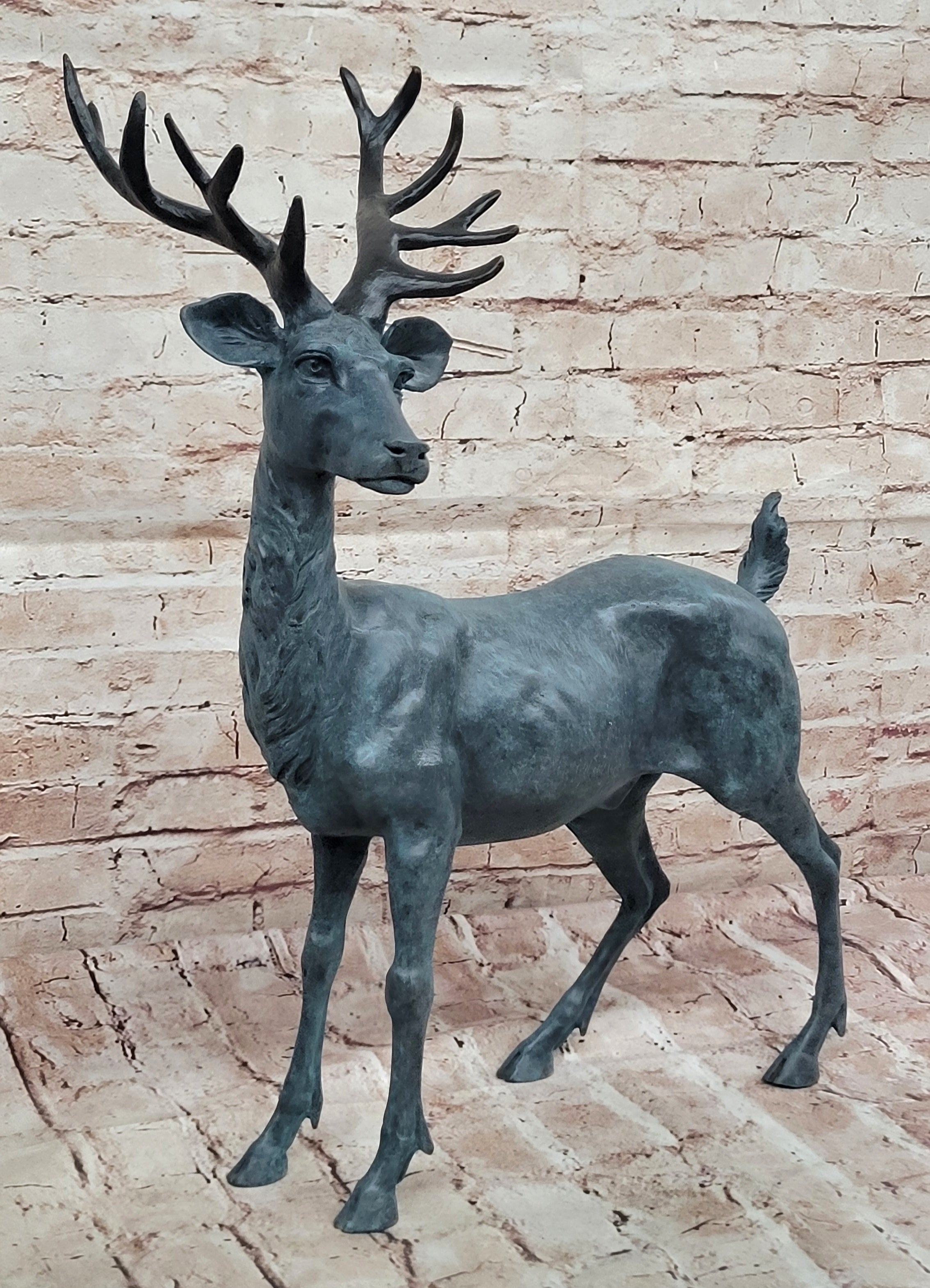 Bugatti Bronze Deer Statue Sculpture Wildlife Garden Art Handmade Lost Wax Figurine