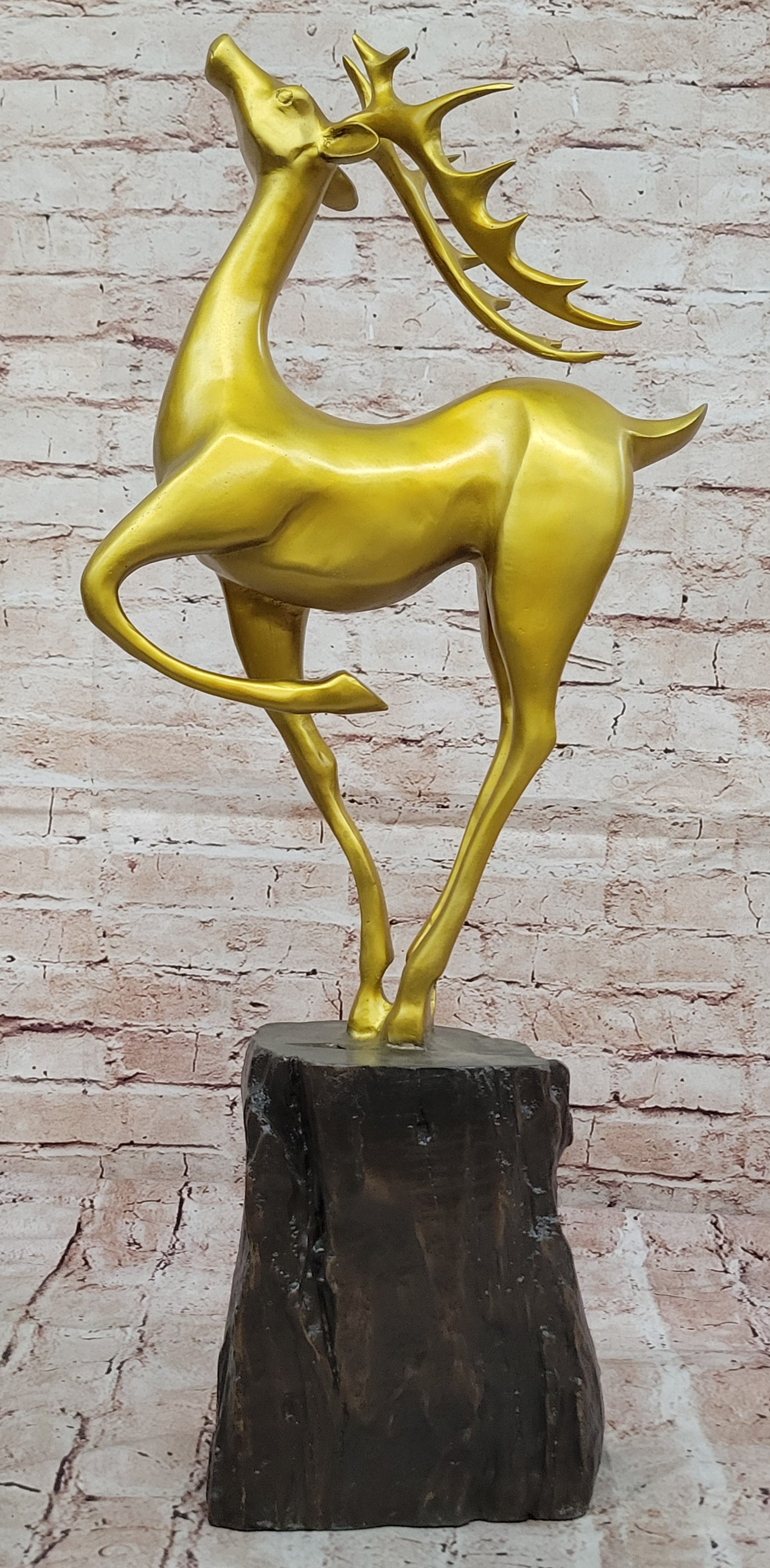 Bronze Sculpture Statue of Stag Signed Artwork for Living Room or Entry Decor