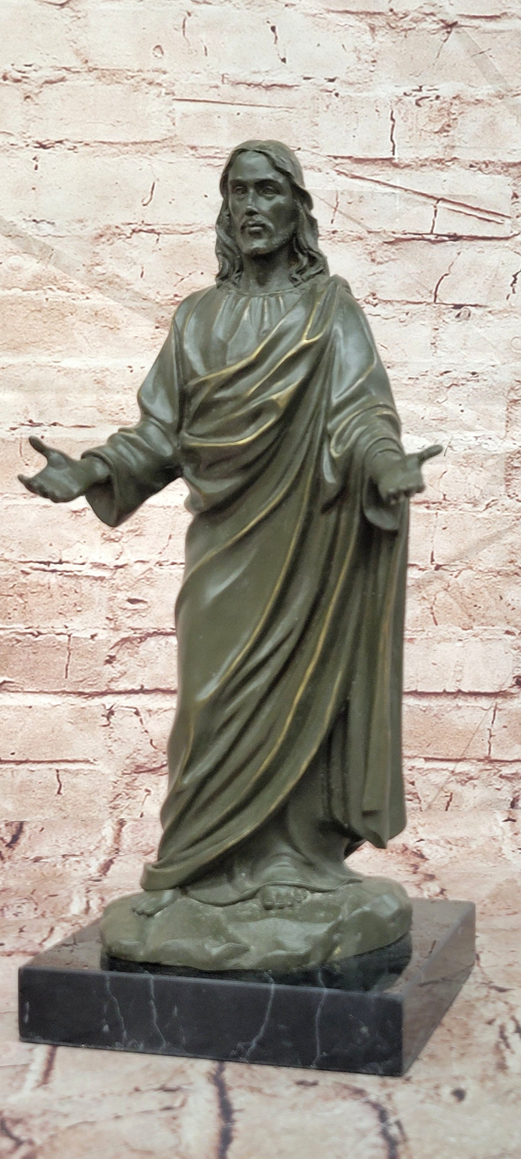 Bronze Son of God Sculpture Jesus Open Arms Signed Valli Collectible Statue