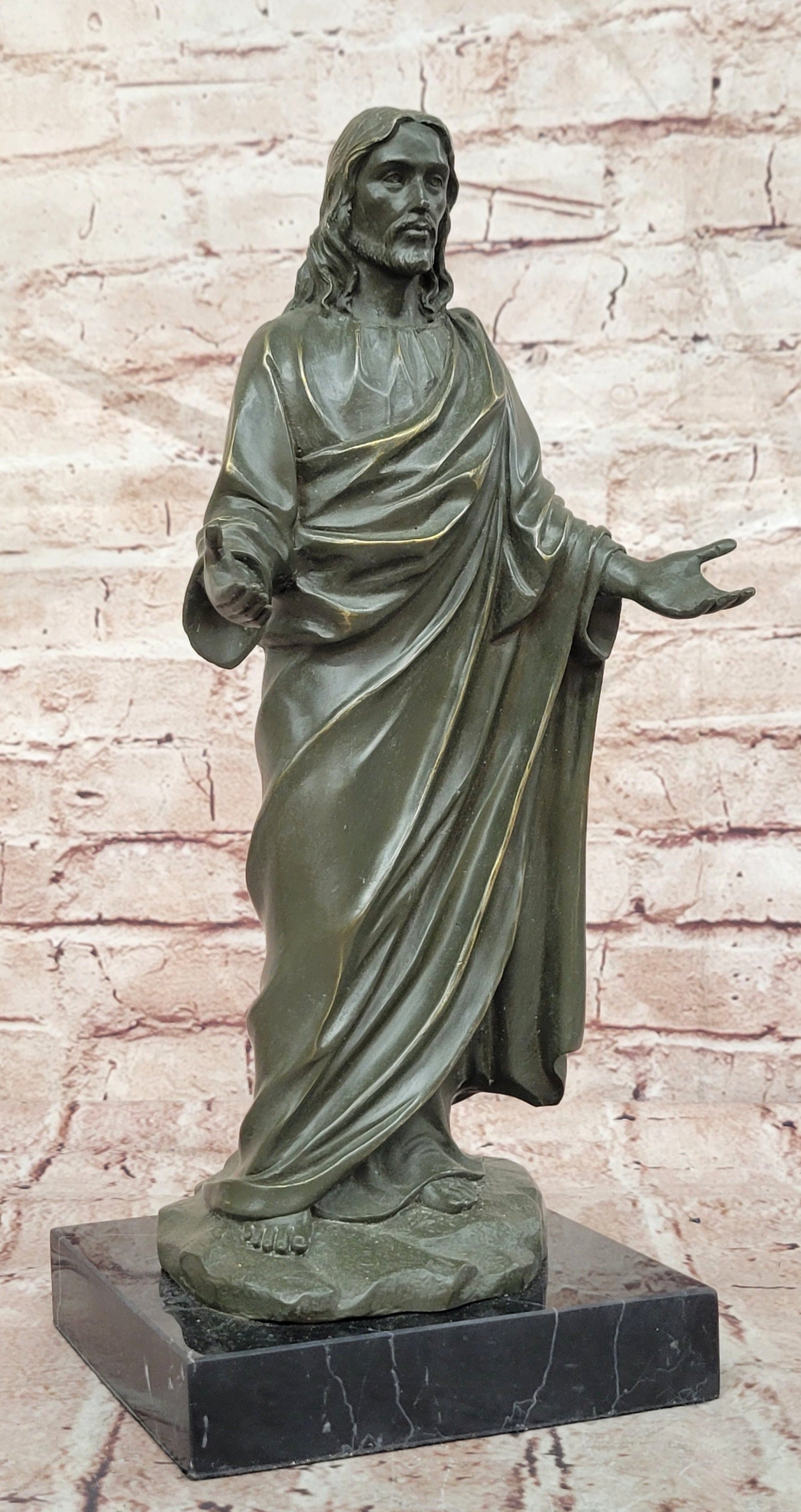 Bronze Son of God Sculpture Jesus Open Arms Signed Valli Collectible Statue