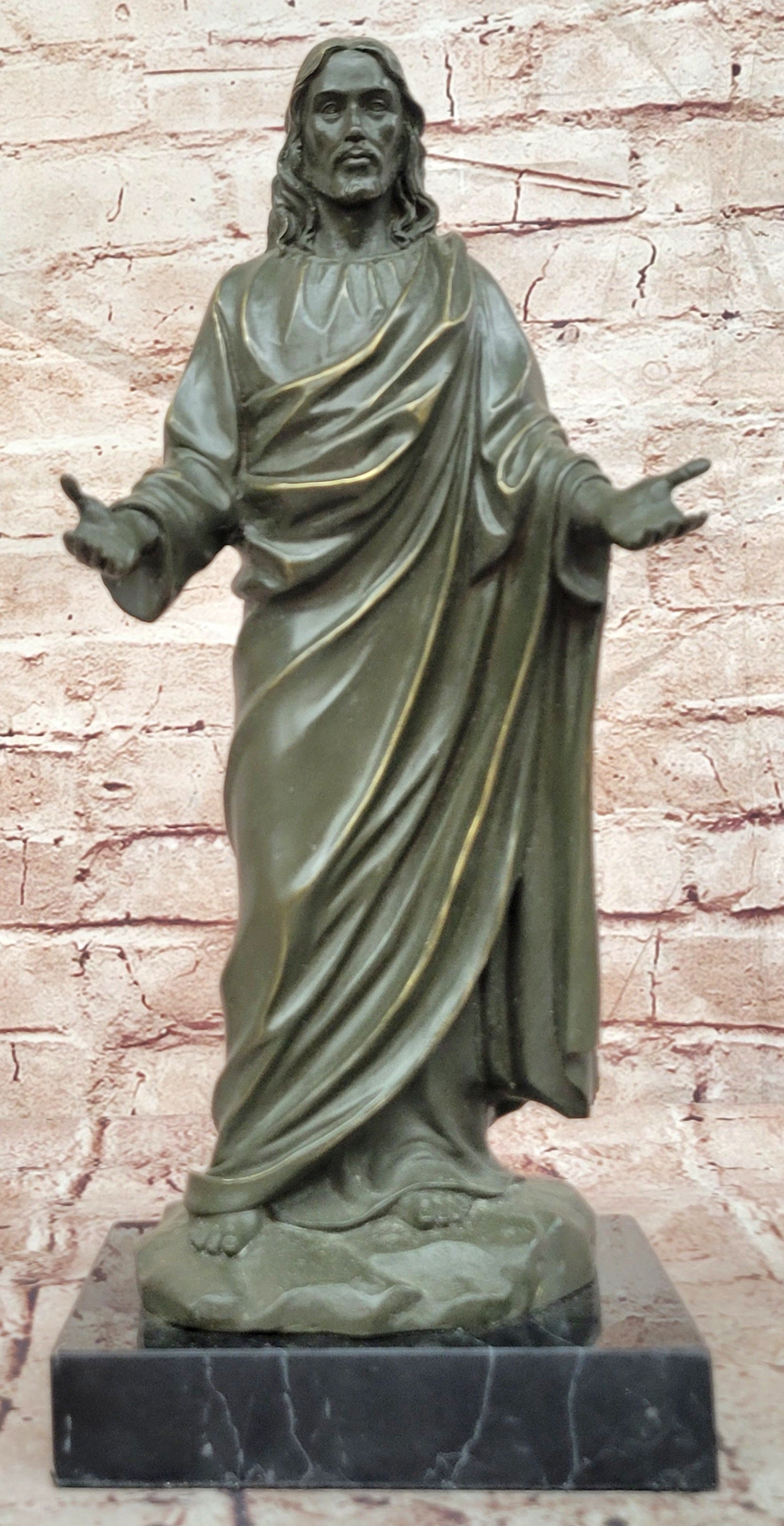 Bronze Son of God Sculpture Jesus Open Arms Signed Valli Collectible Statue