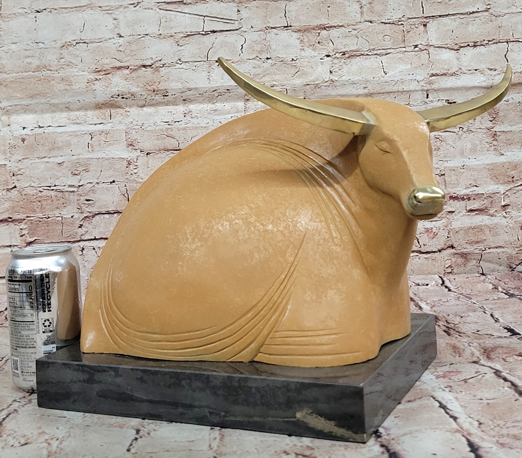 Signed T. Baker Bull Figurine – Abstract Bronze Art Statue for Home Decor