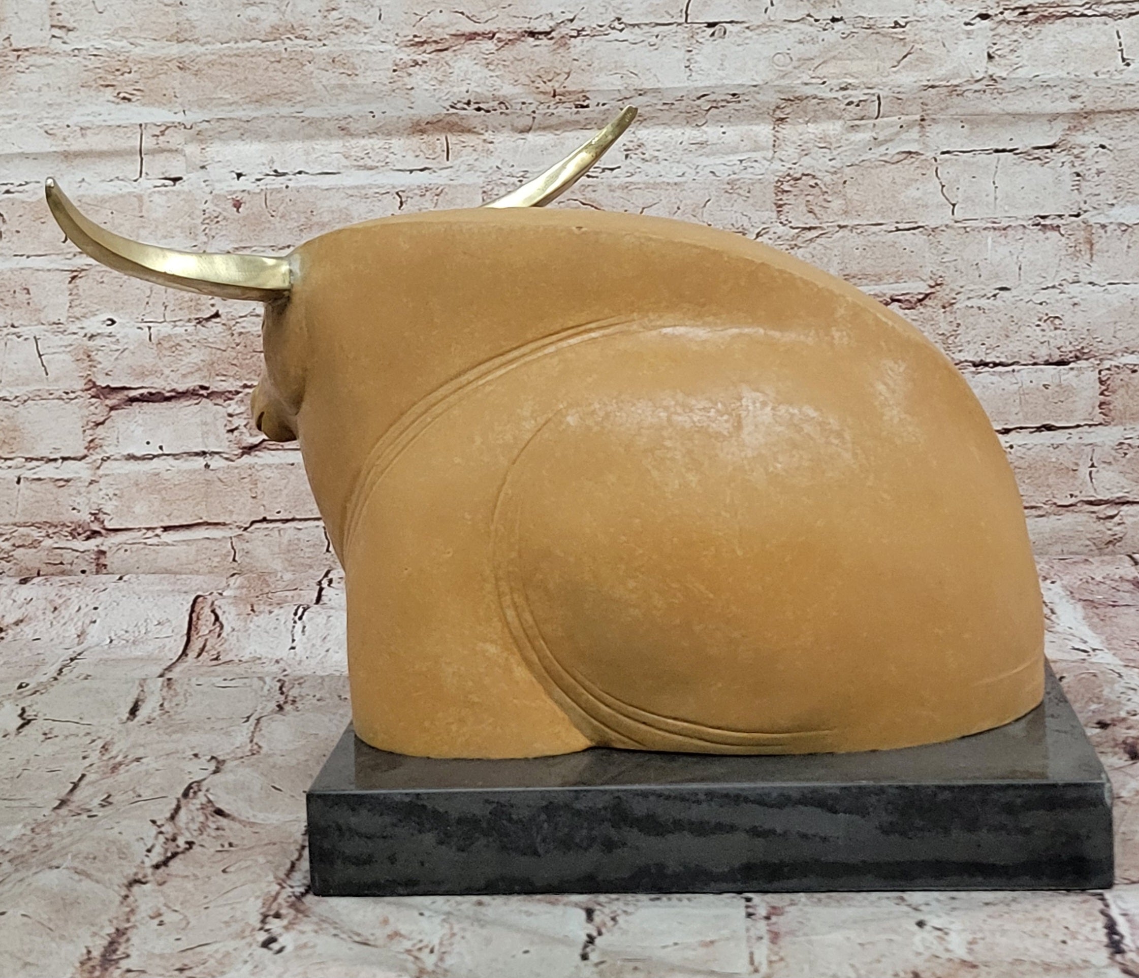 Signed T. Baker Bull Figurine – Abstract Bronze Art Statue for Home Decor