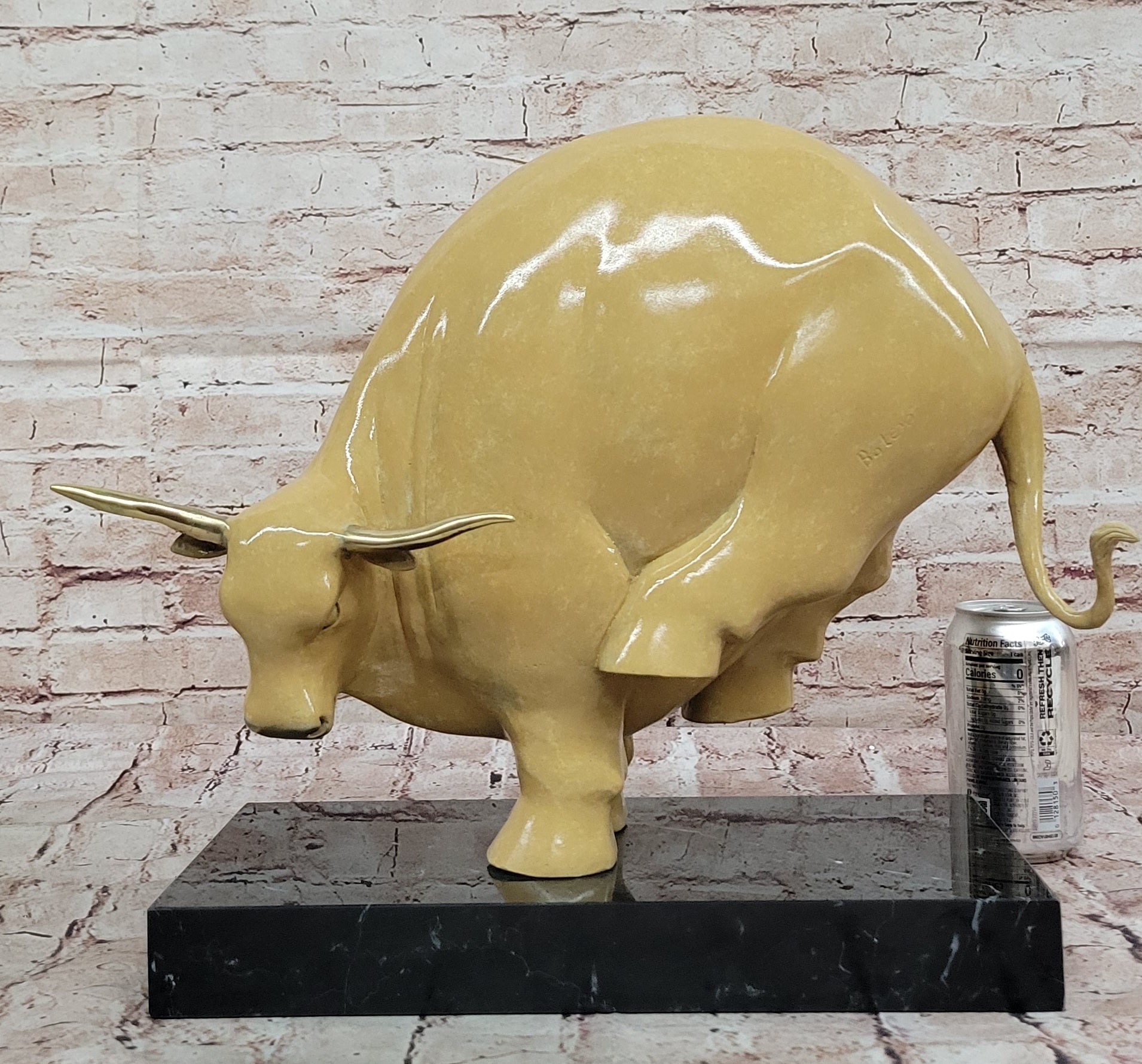 Abstract Modern Bull Statue – Signed Bronze Ox Sculpture by Botero Figurine