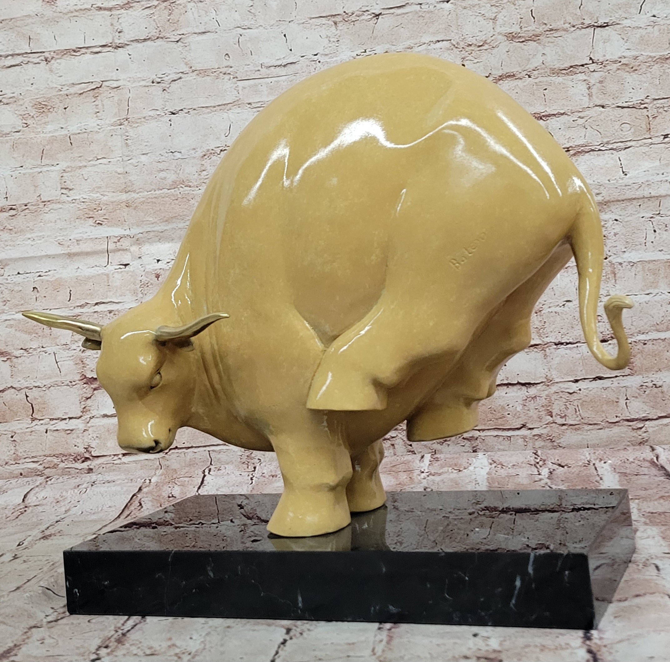 Abstract Modern Bull Statue – Signed Bronze Ox Sculpture by Botero Figurine