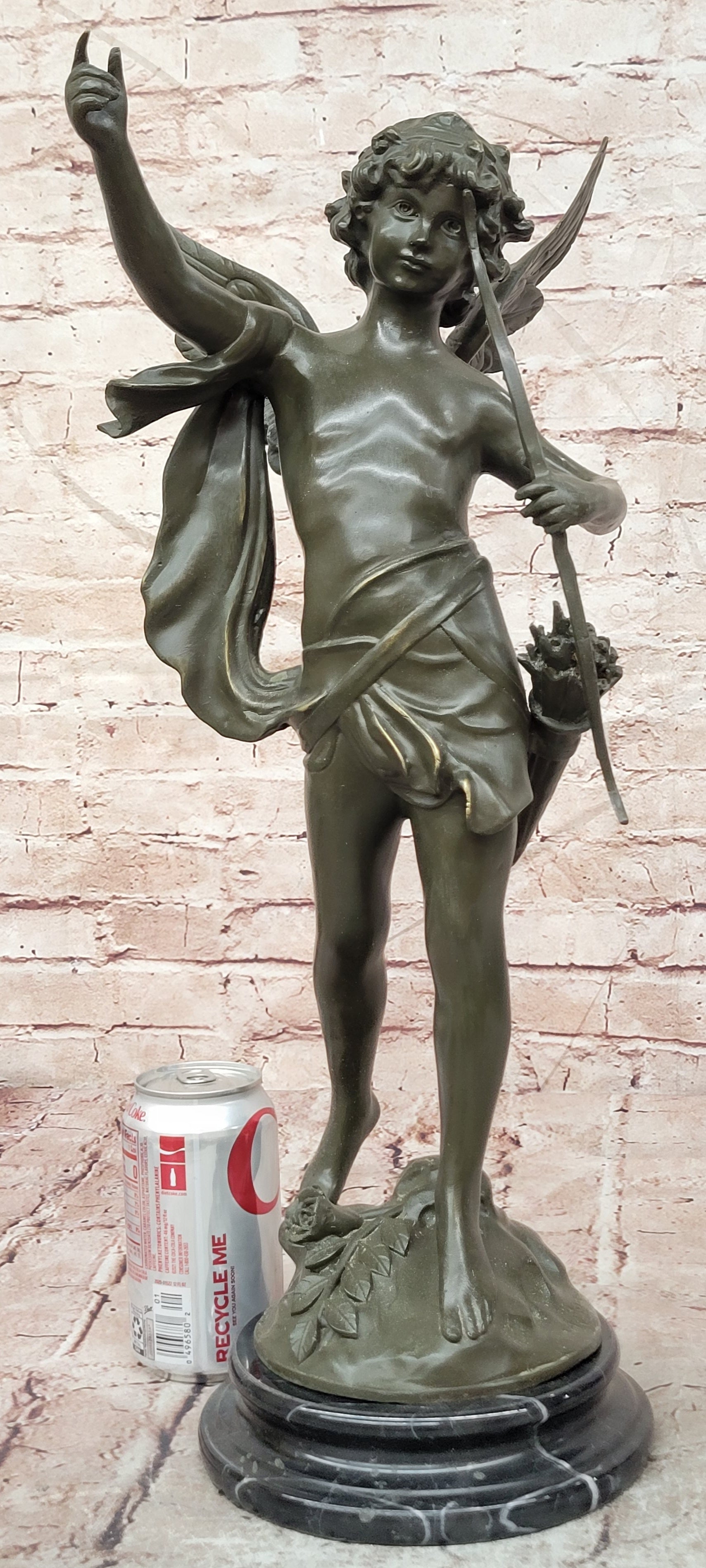 Bronze Cherub Cupid Sculpture Signed Moreau Romantic Angel Statue Decor