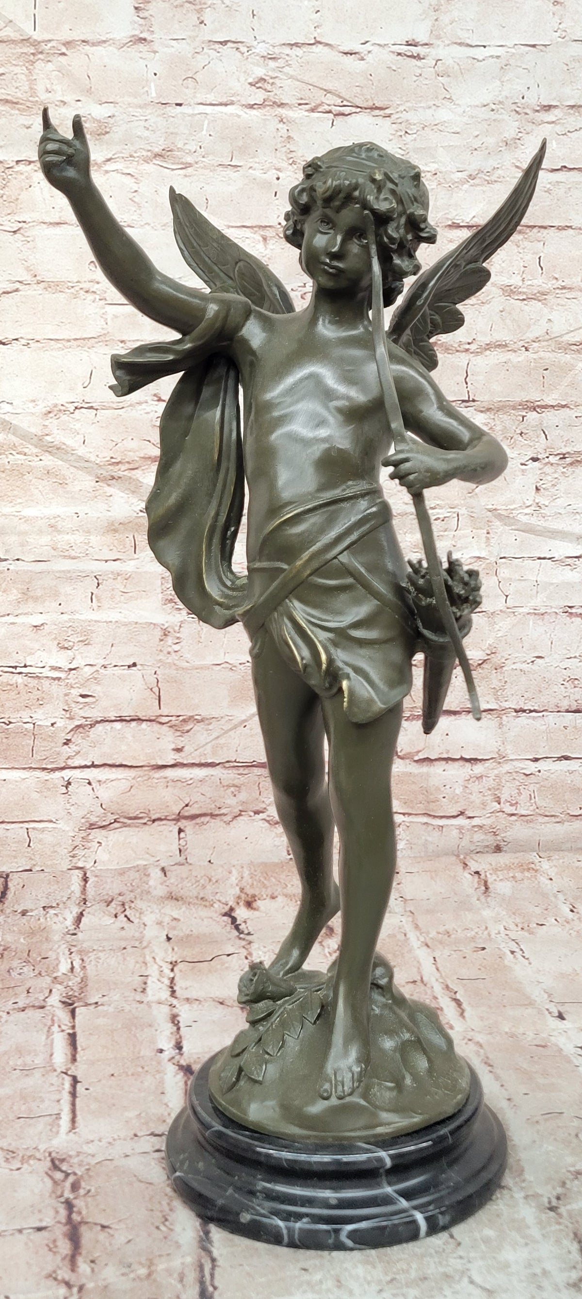Bronze Cherub Cupid Sculpture Signed Moreau Romantic Angel Statue Decor