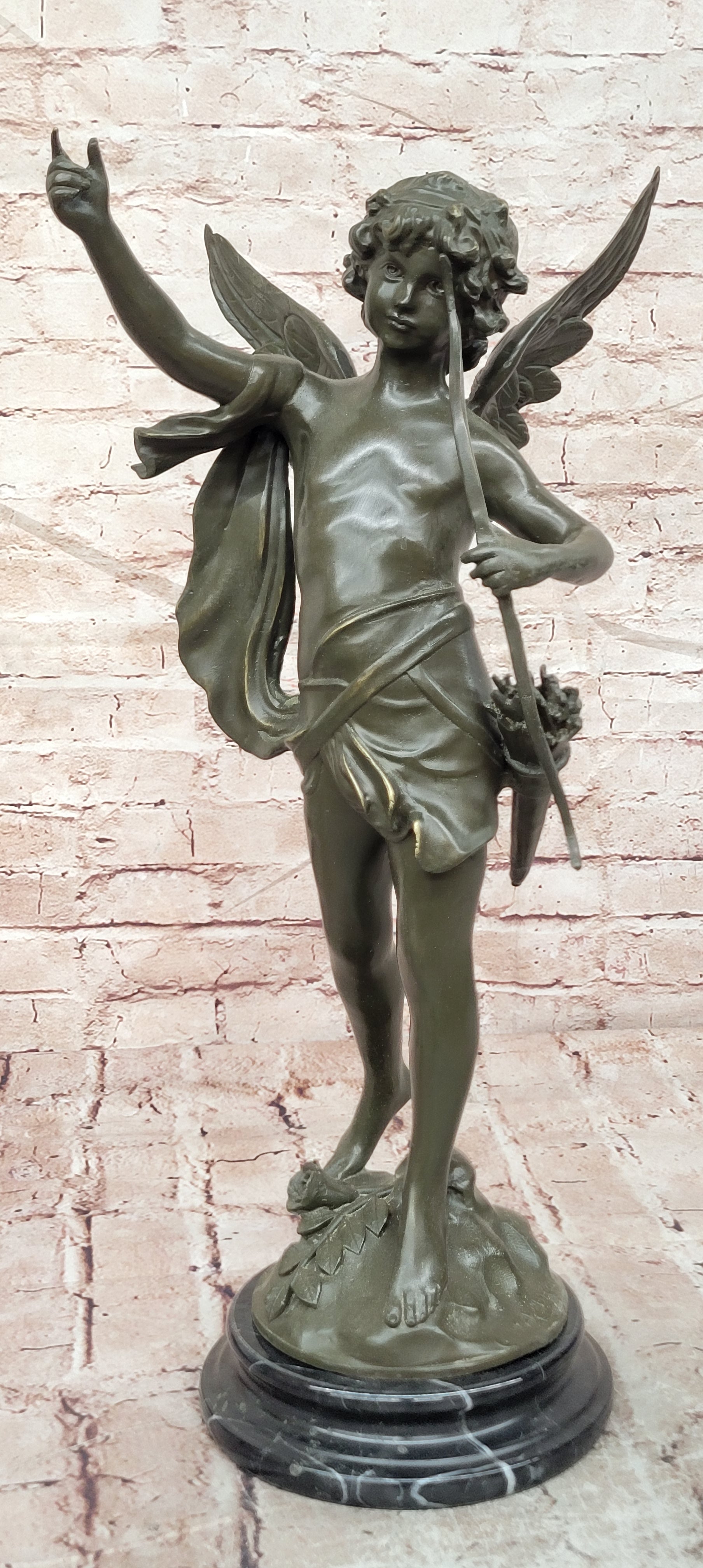 Bronze Cherub Cupid Sculpture Signed Moreau Romantic Angel Statue Decor