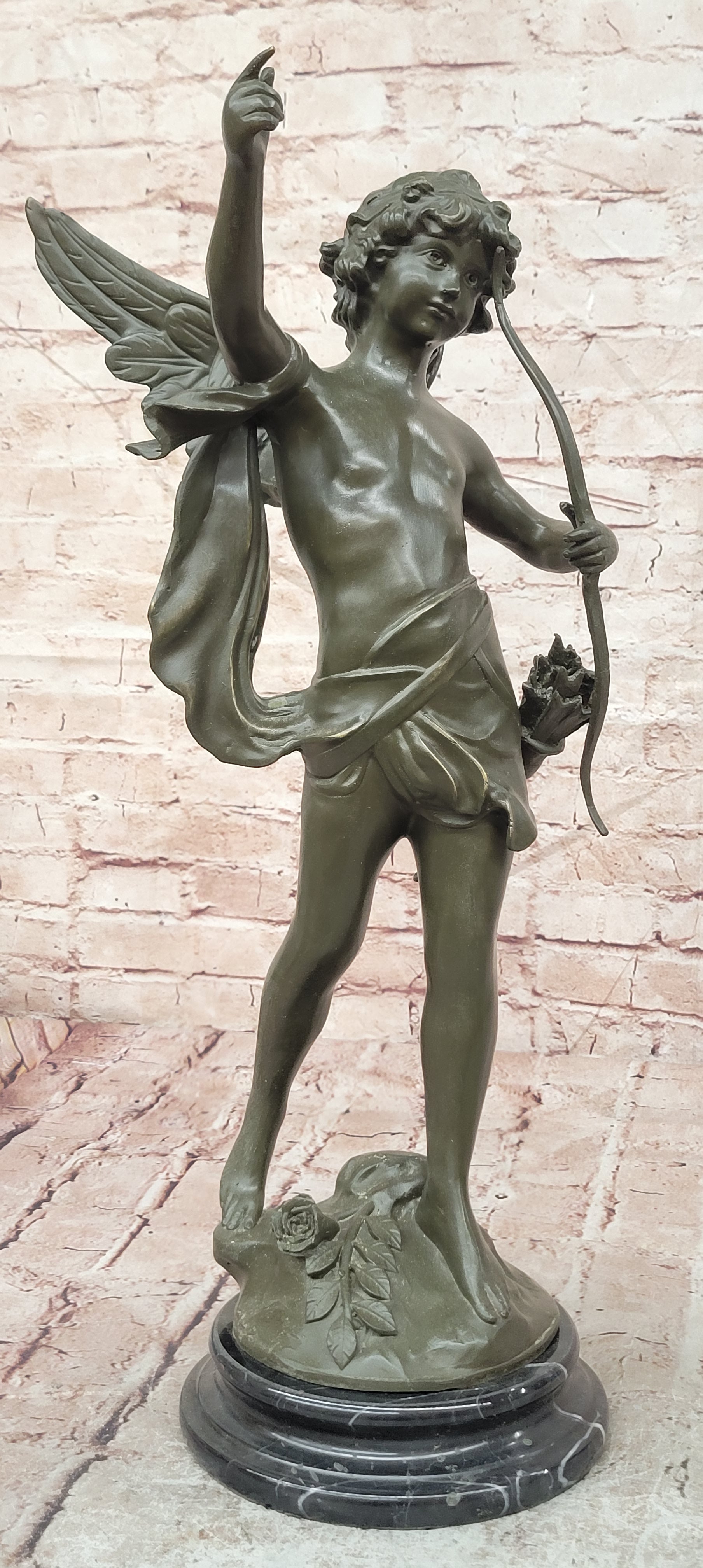 Bronze Cherub Cupid Sculpture Signed Moreau Romantic Angel Statue Decor