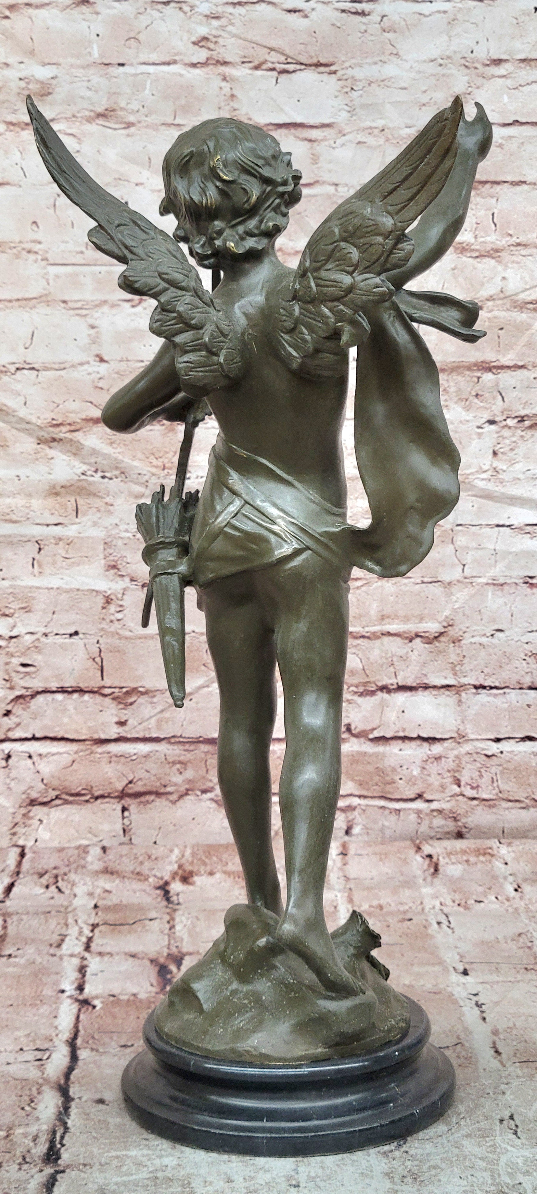 Bronze Cherub Cupid Sculpture Signed Moreau Romantic Angel Statue Decor