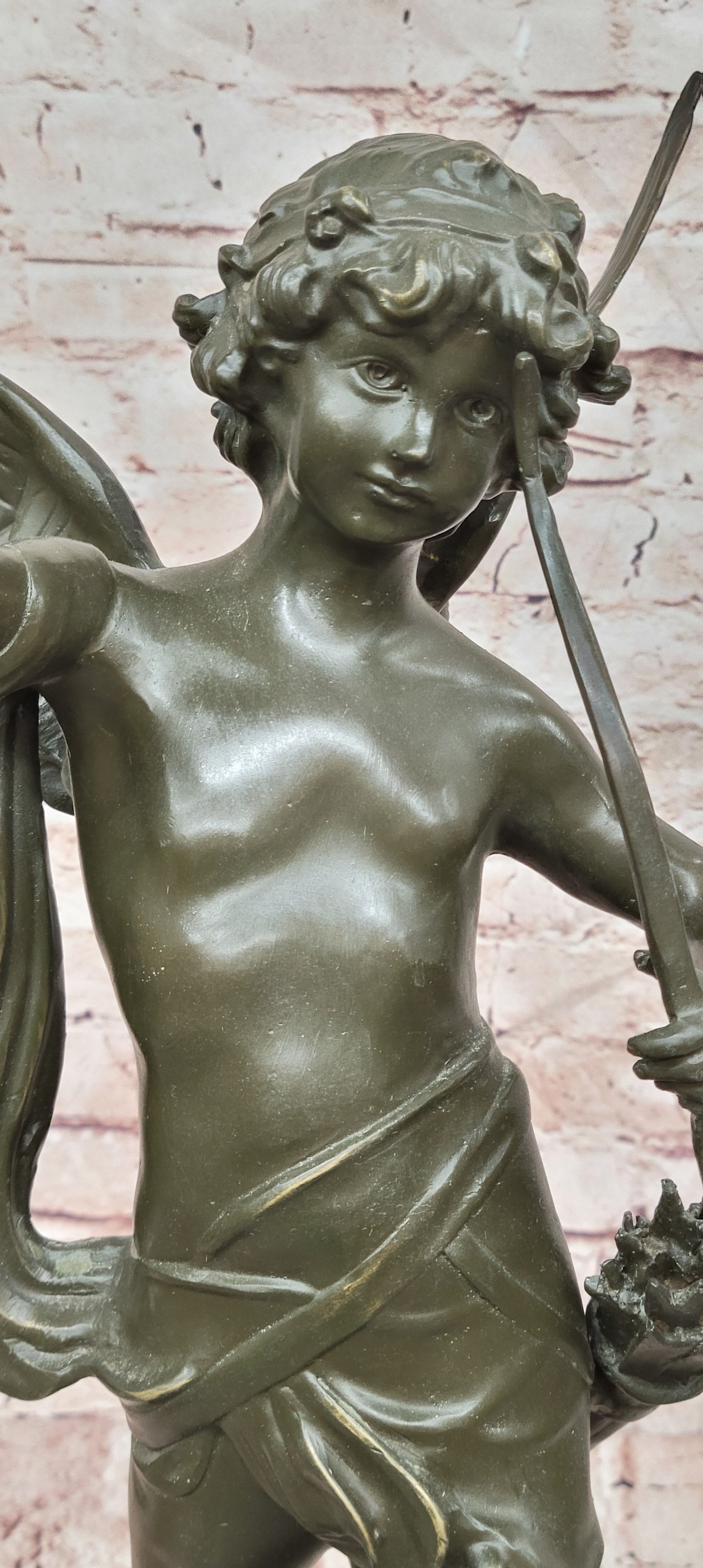 Bronze Cherub Cupid Sculpture Signed Moreau Romantic Angel Statue Decor