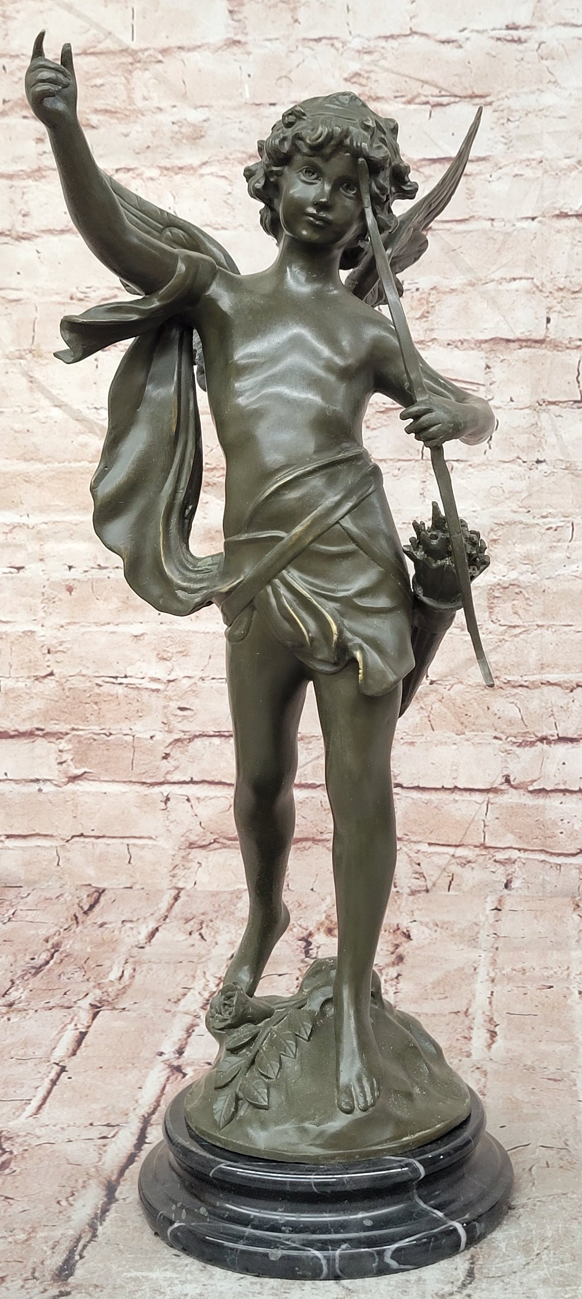 Bronze Cherub Cupid Sculpture Signed Moreau Romantic Angel Statue Decor