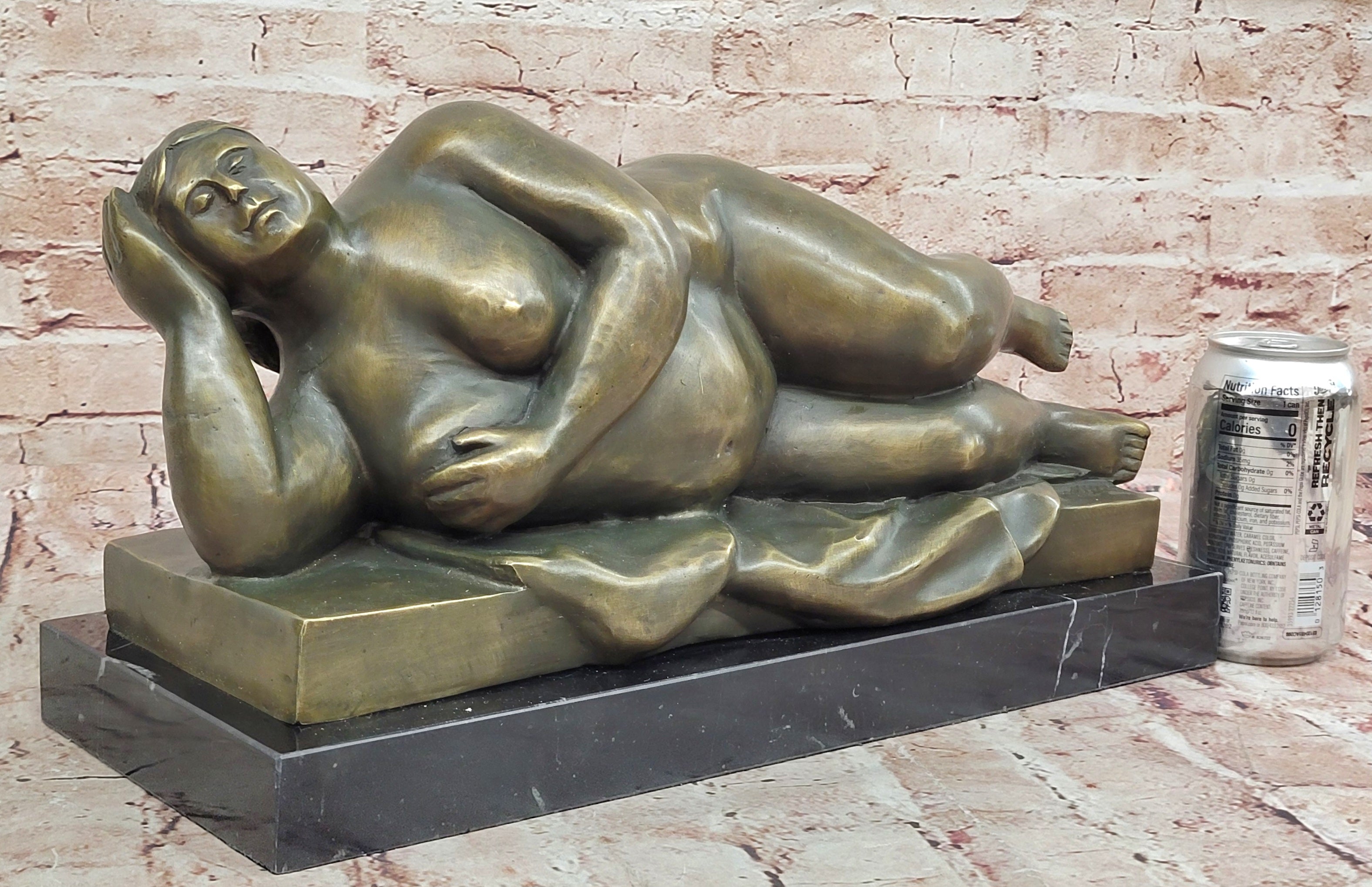Bronze Sculpture Statue of Curvy Reclining Lady Signed by Botero Collectible Artwork