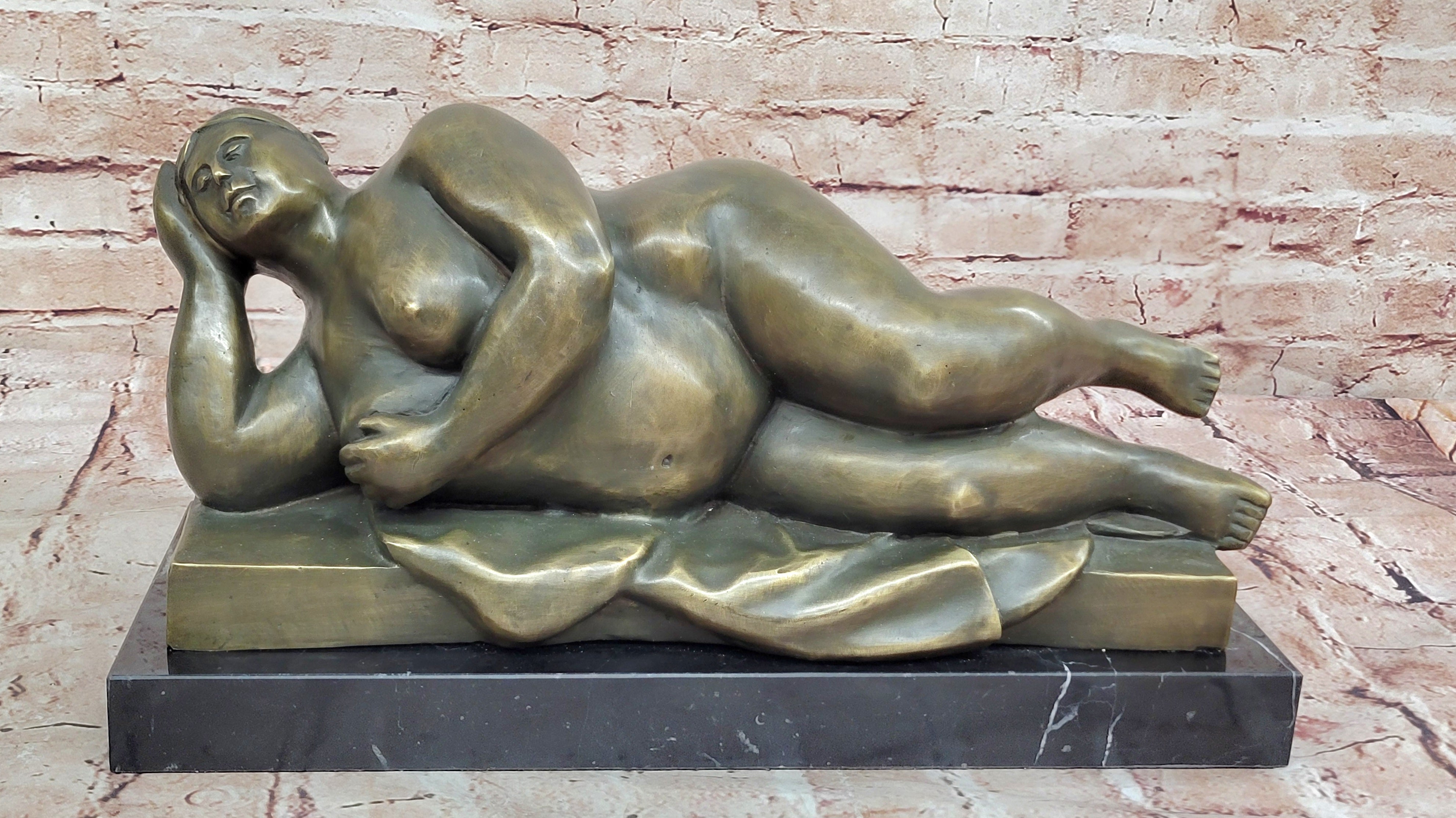 Bronze Sculpture Statue of Curvy Reclining Lady Signed by Botero Collectible Artwork