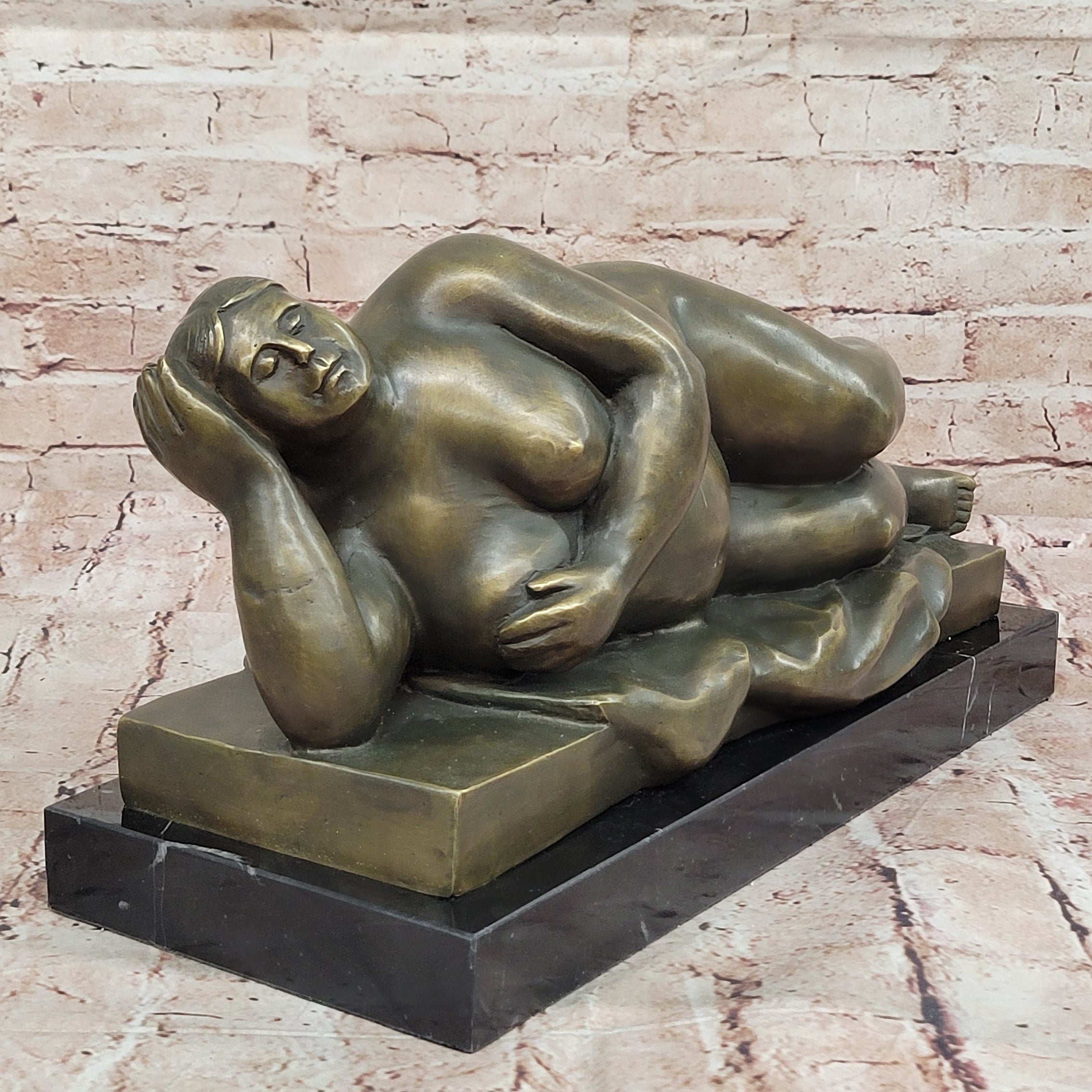 Bronze Sculpture Statue of Curvy Reclining Lady Signed by Botero Collectible Artwork