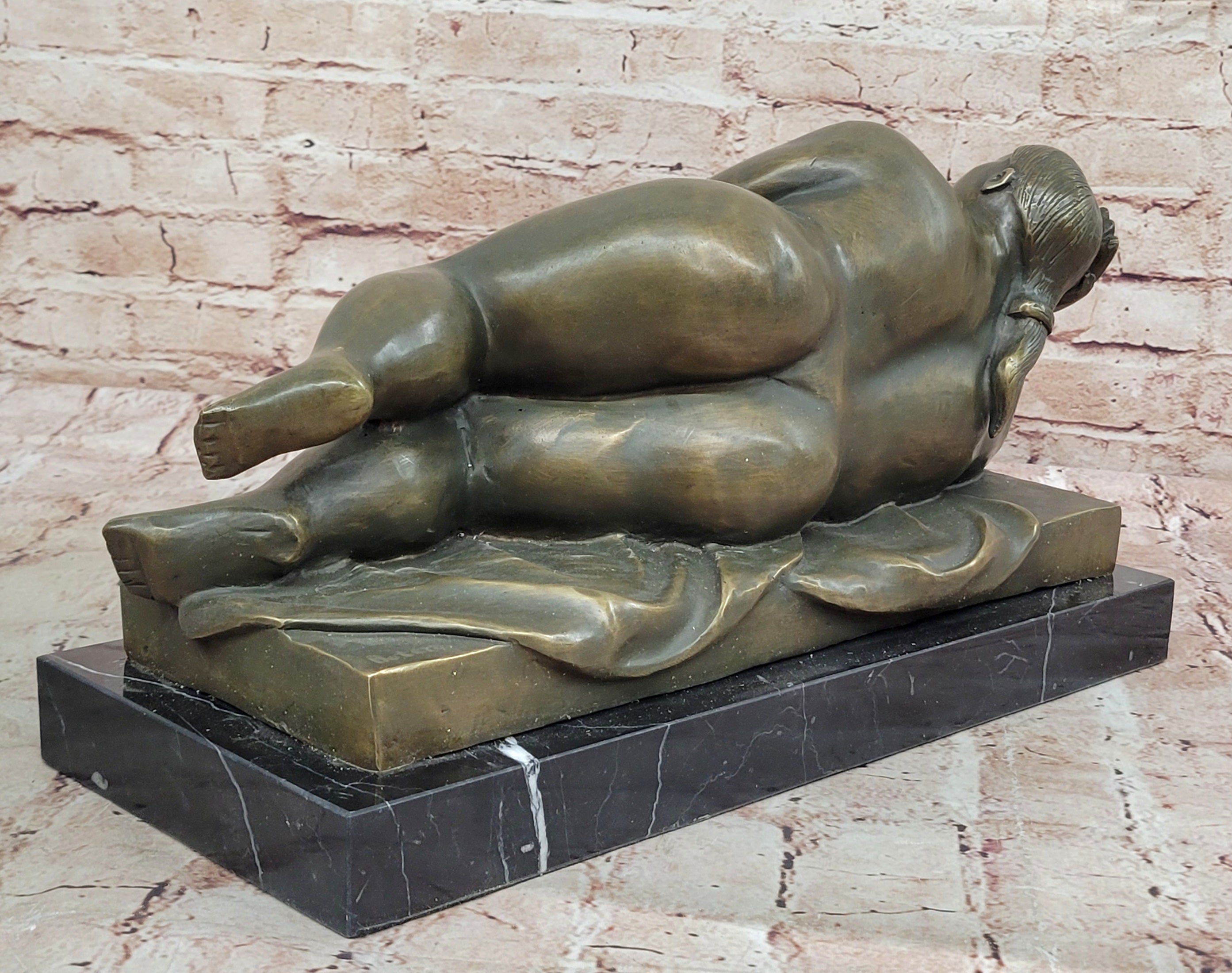 Bronze Sculpture Statue of Curvy Reclining Lady Signed by Botero Collectible Artwork