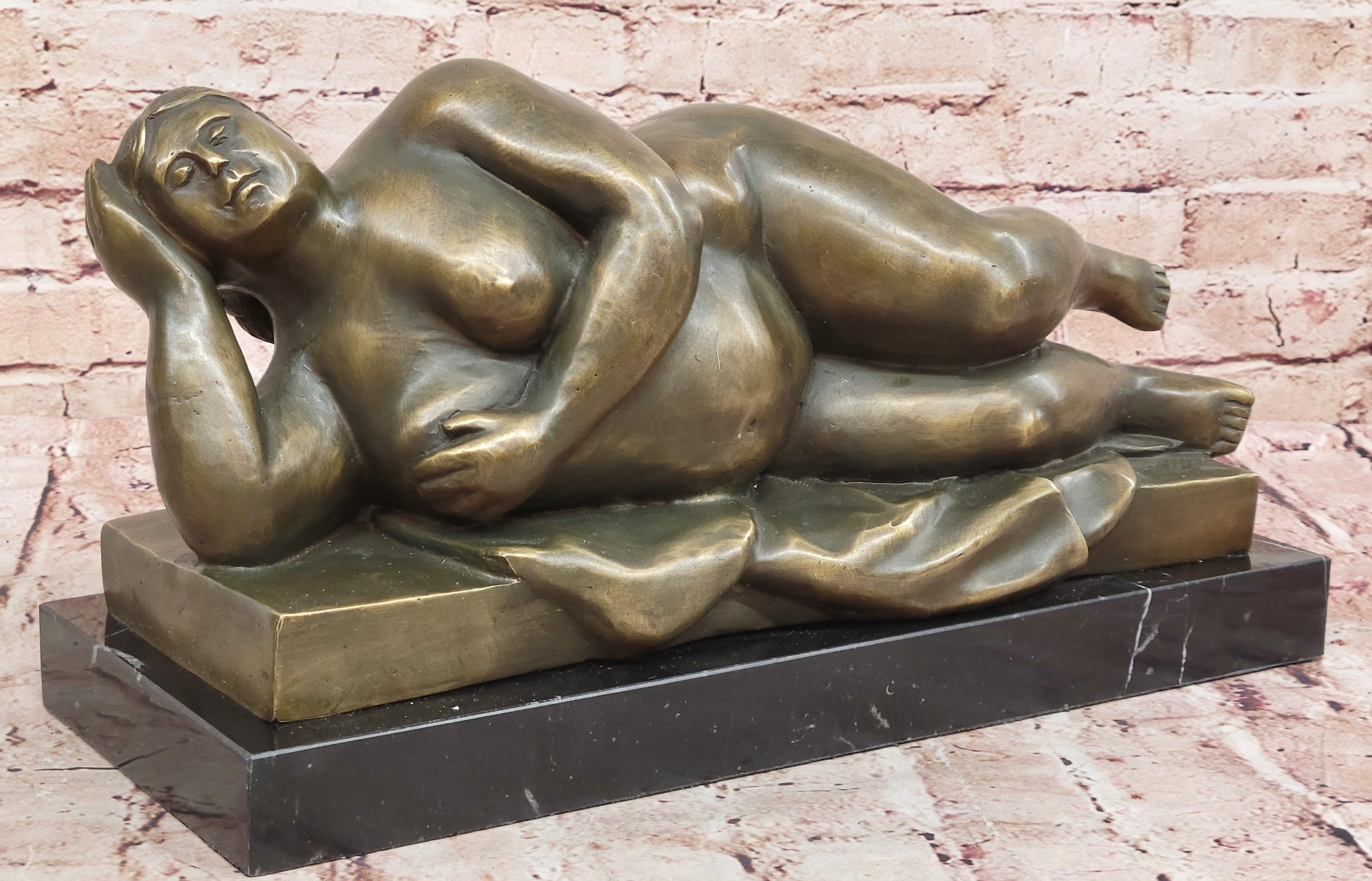 Bronze Sculpture Statue of Curvy Reclining Lady Signed by Botero Collectible Artwork