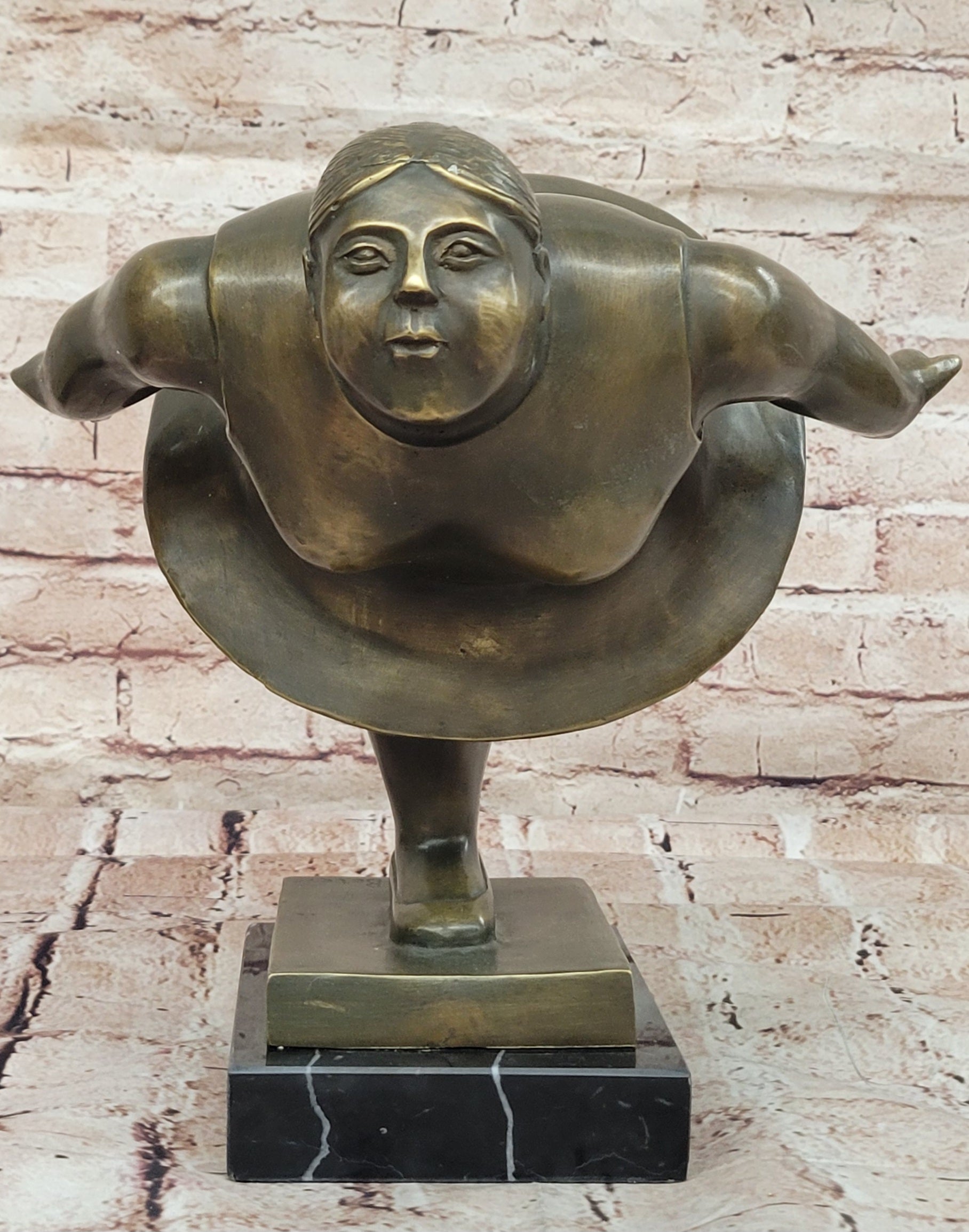 Botero Style Bronze Fat Lady Yoga Ballerina Abstract Sculpture for Dance Lovers