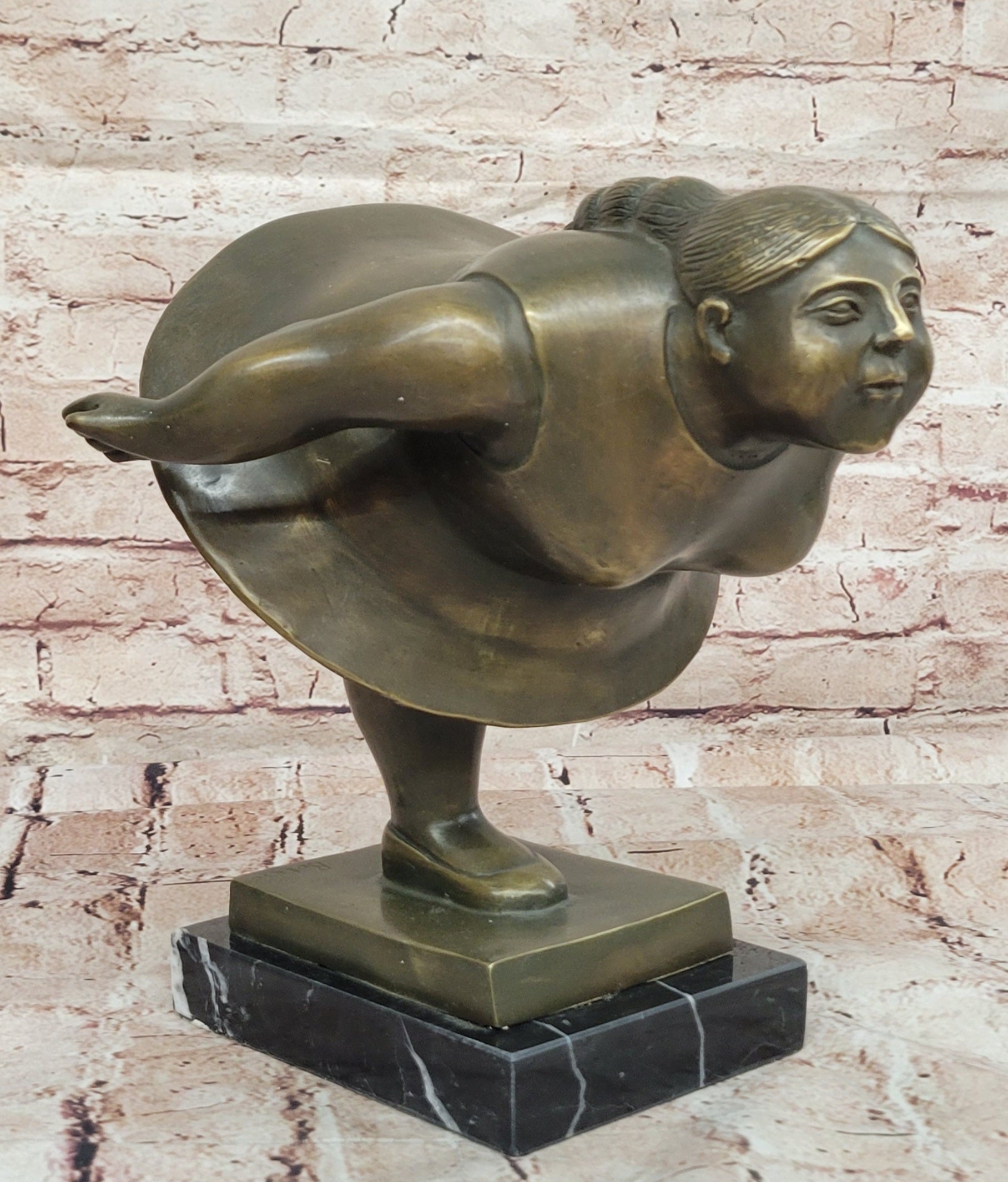 Botero Style Bronze Fat Lady Yoga Ballerina Abstract Sculpture for Dance Lovers