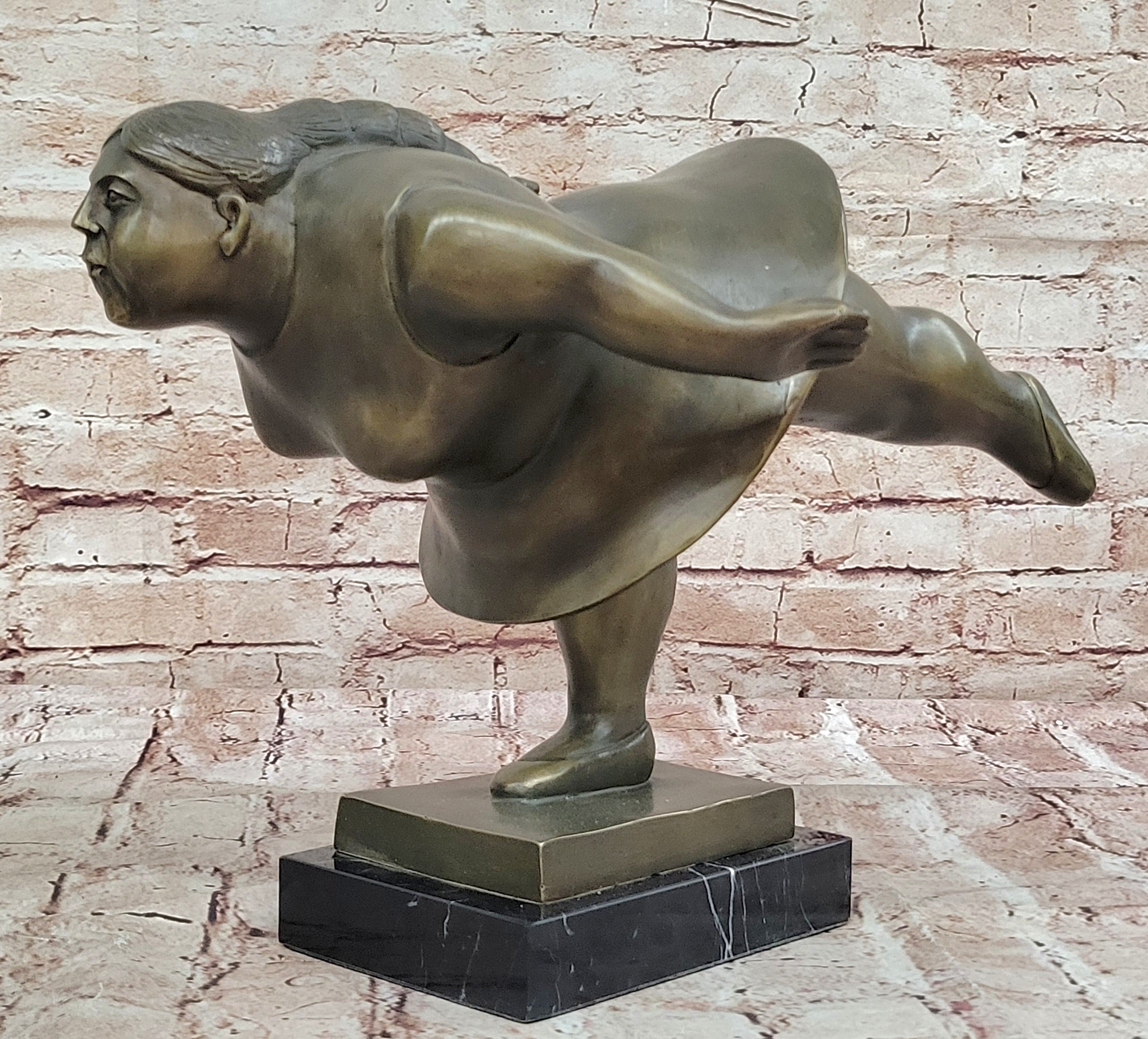 Botero Style Bronze Fat Lady Yoga Ballerina Abstract Sculpture for Dance Lovers