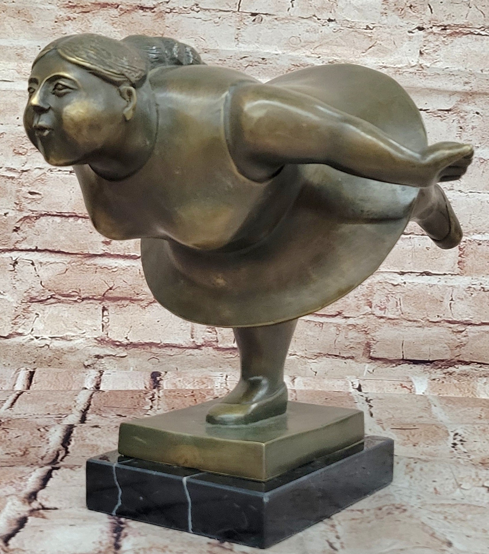 Botero Style Bronze Fat Lady Yoga Ballerina Abstract Sculpture for Dance Lovers