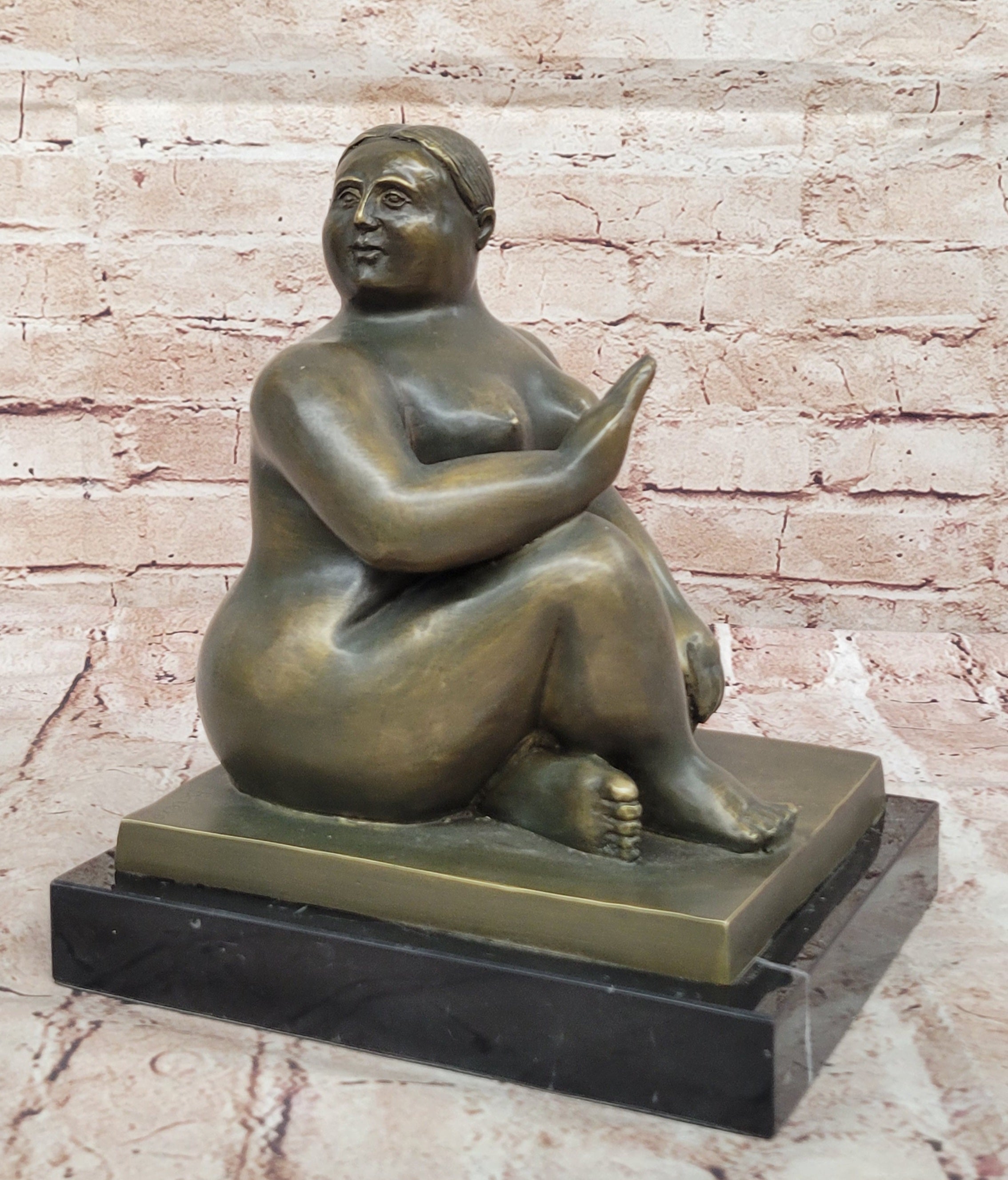 Plump Woman Bronze Figurine Statue by Fernando Botero with Marble Base Signed Collectible