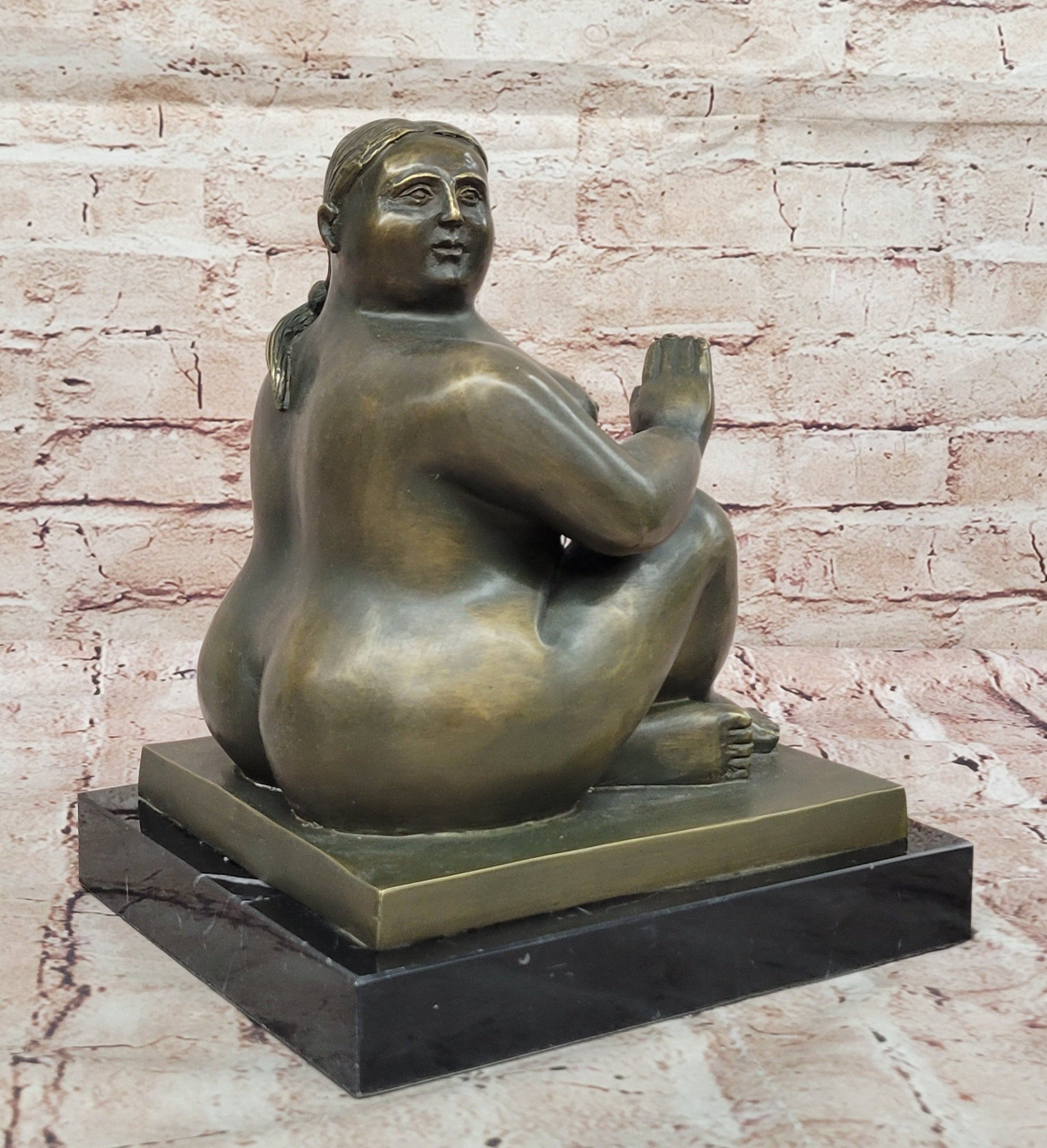 Plump Woman Bronze Figurine Statue by Fernando Botero with Marble Base Signed Collectible
