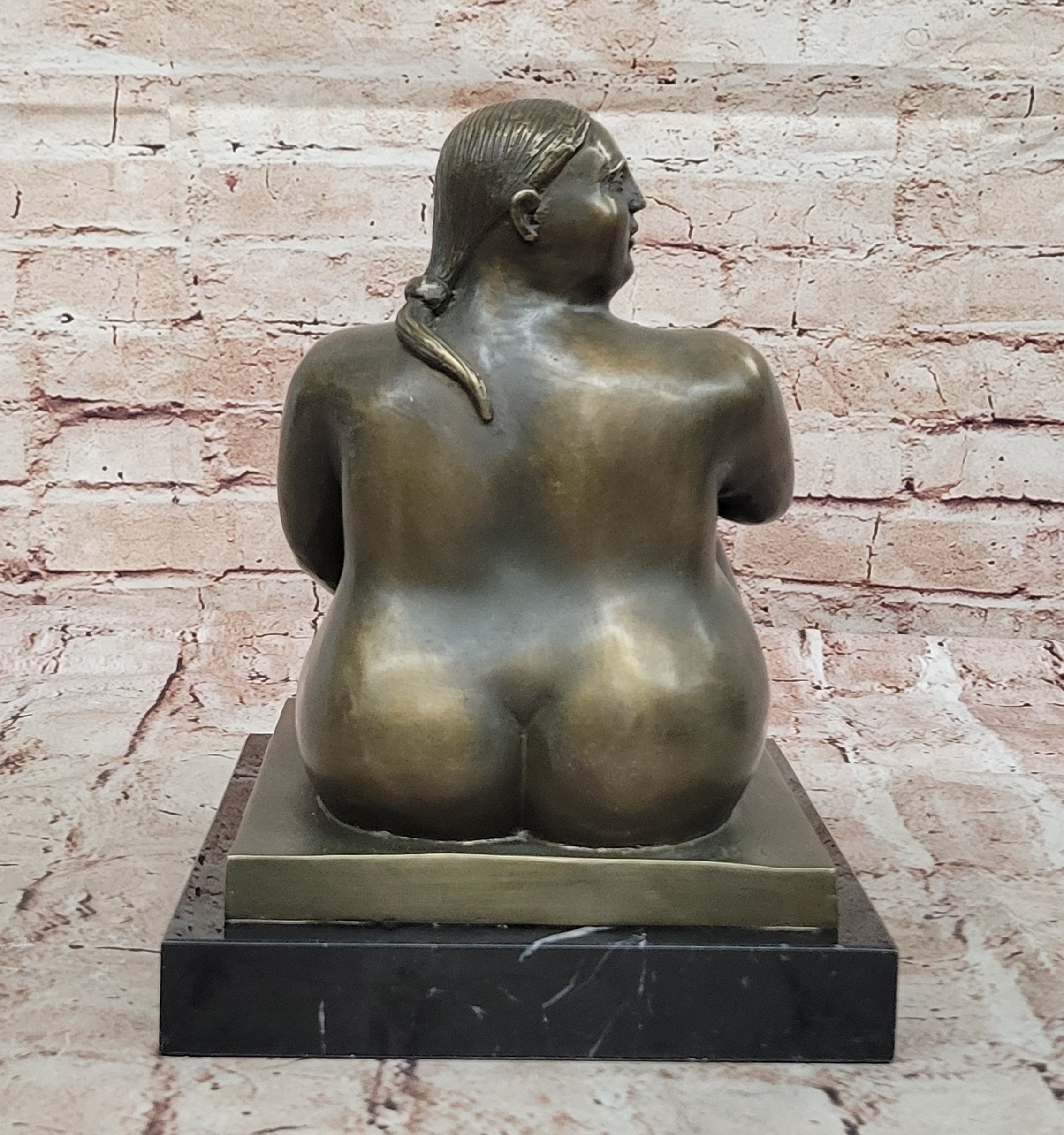 Plump Woman Bronze Figurine Statue by Fernando Botero with Marble Base Signed Collectible