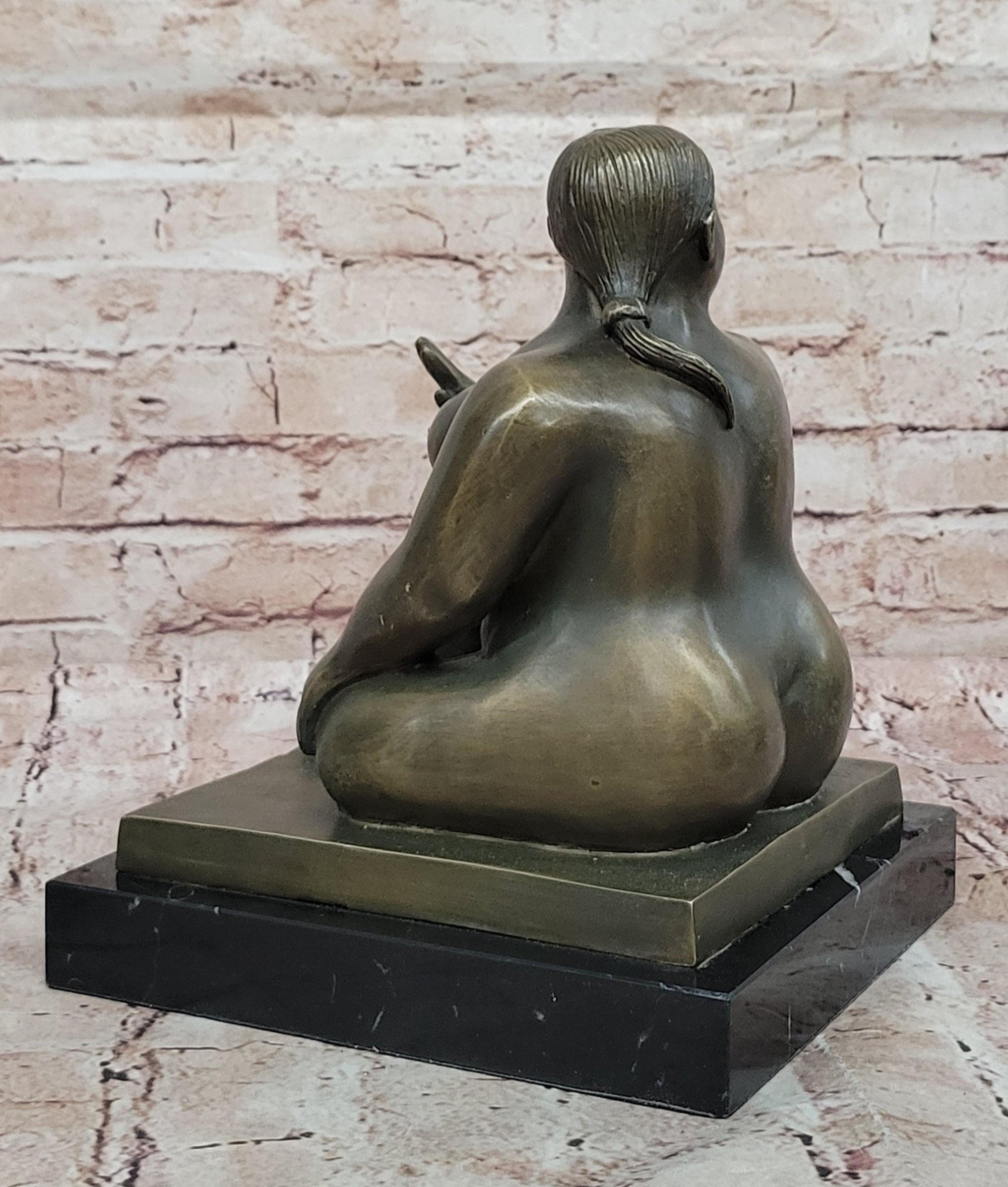 Plump Woman Bronze Figurine Statue by Fernando Botero with Marble Base Signed Collectible