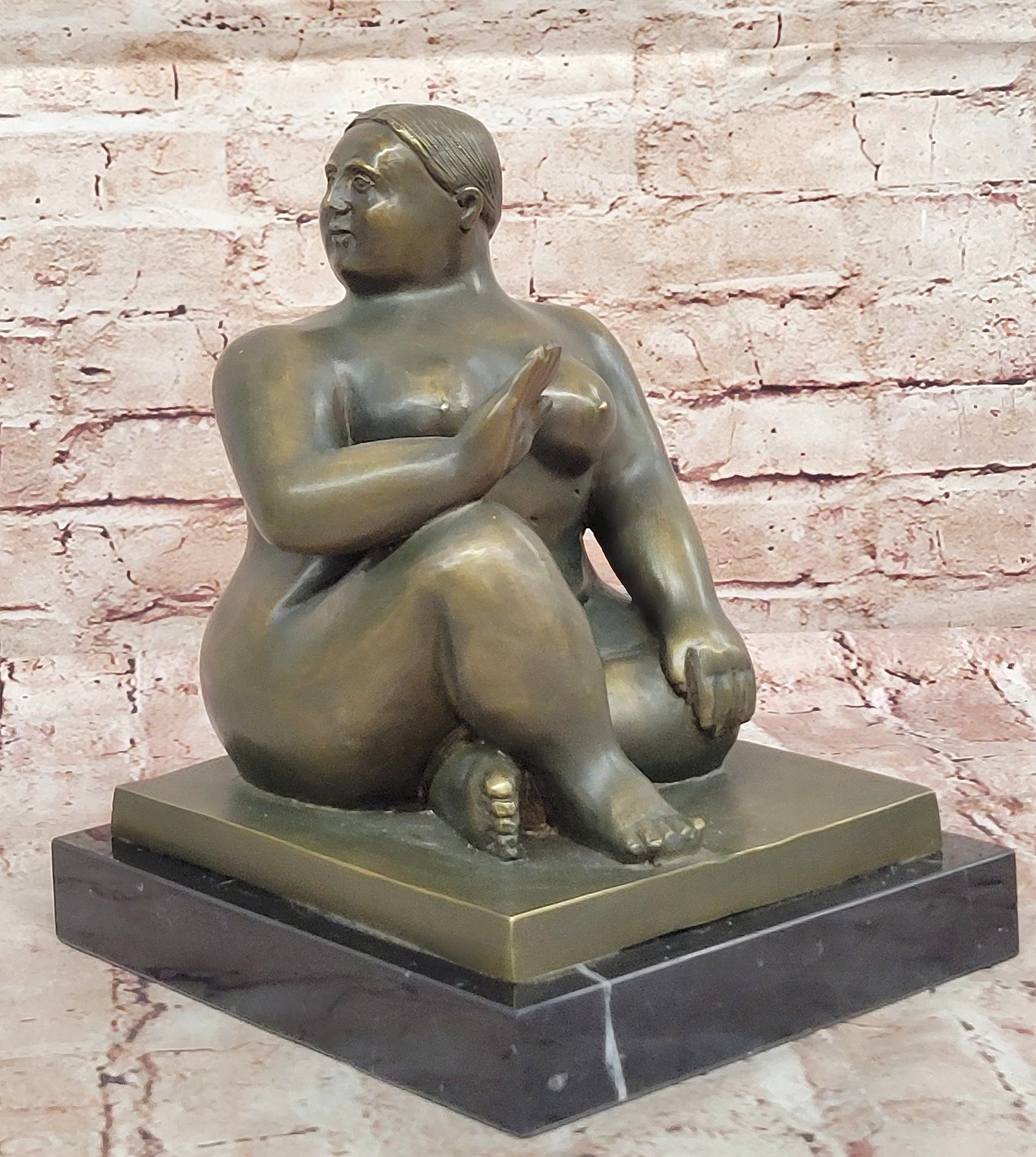 Plump Woman Bronze Figurine Statue by Fernando Botero with Marble Base Signed Collectible