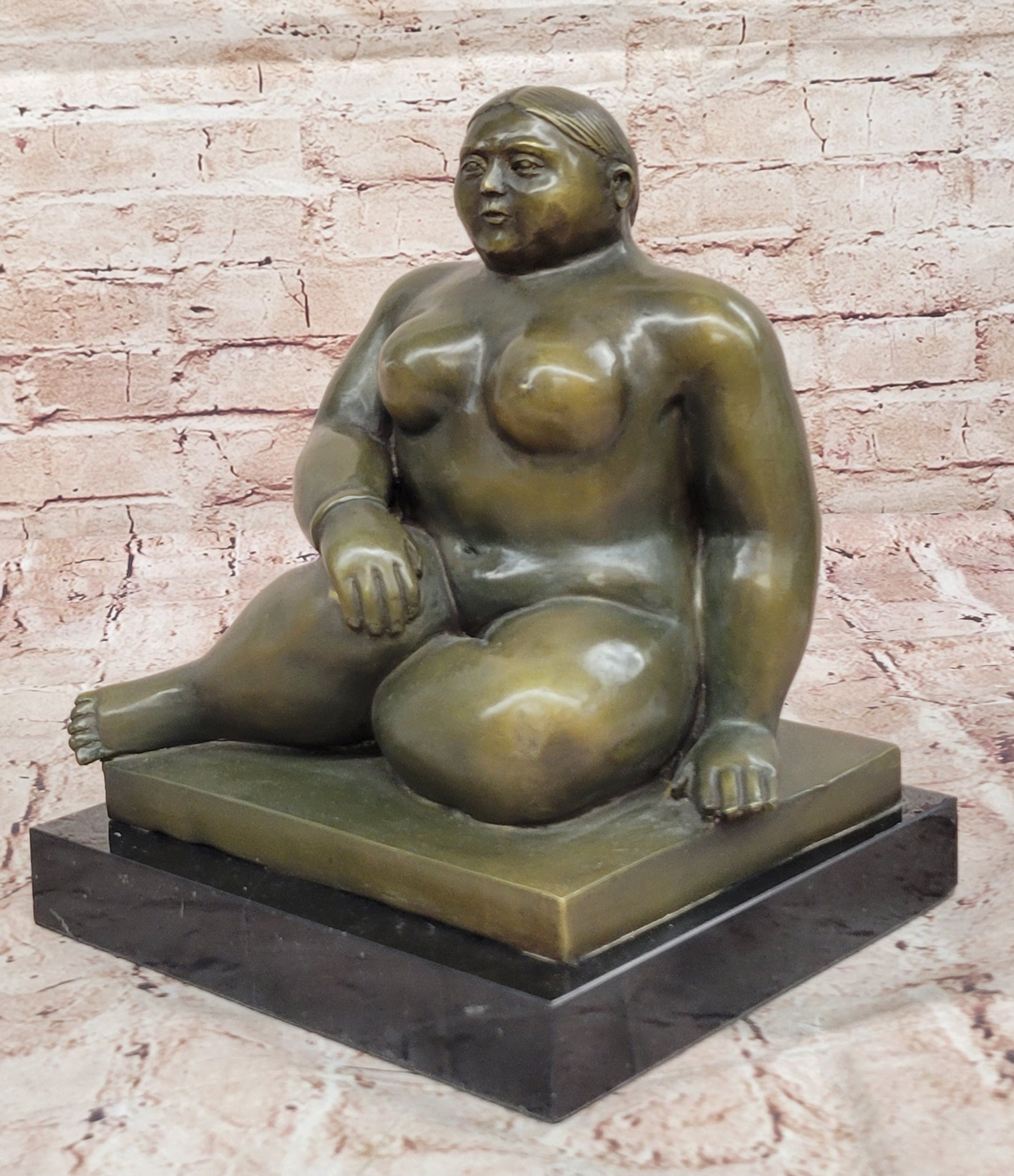 Bronze Figurine of Voluptuous Lady Sculpture Statue Art Home Decor by Botero Style