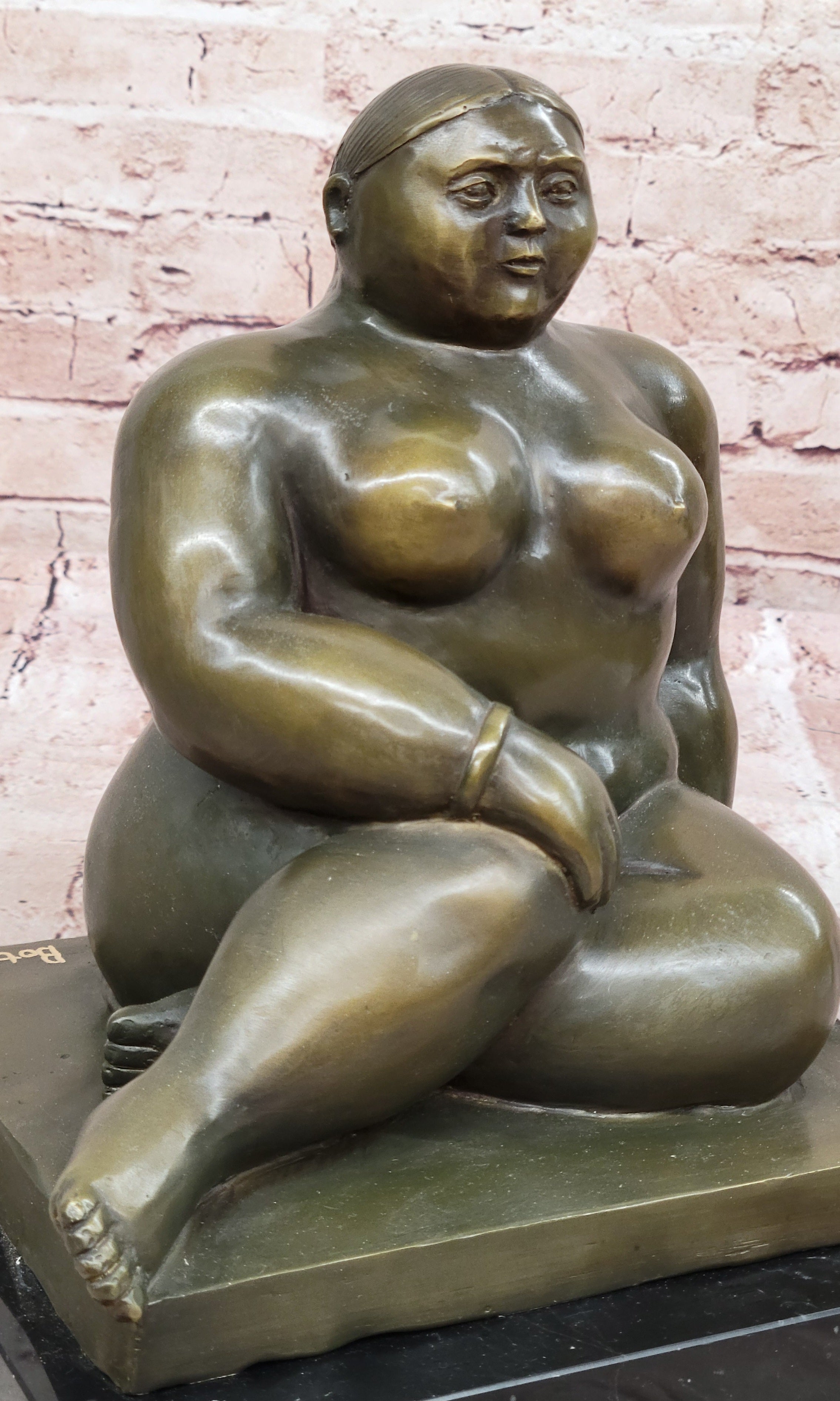 Bronze Figurine of Voluptuous Lady Sculpture Statue Art Home Decor by Botero Style