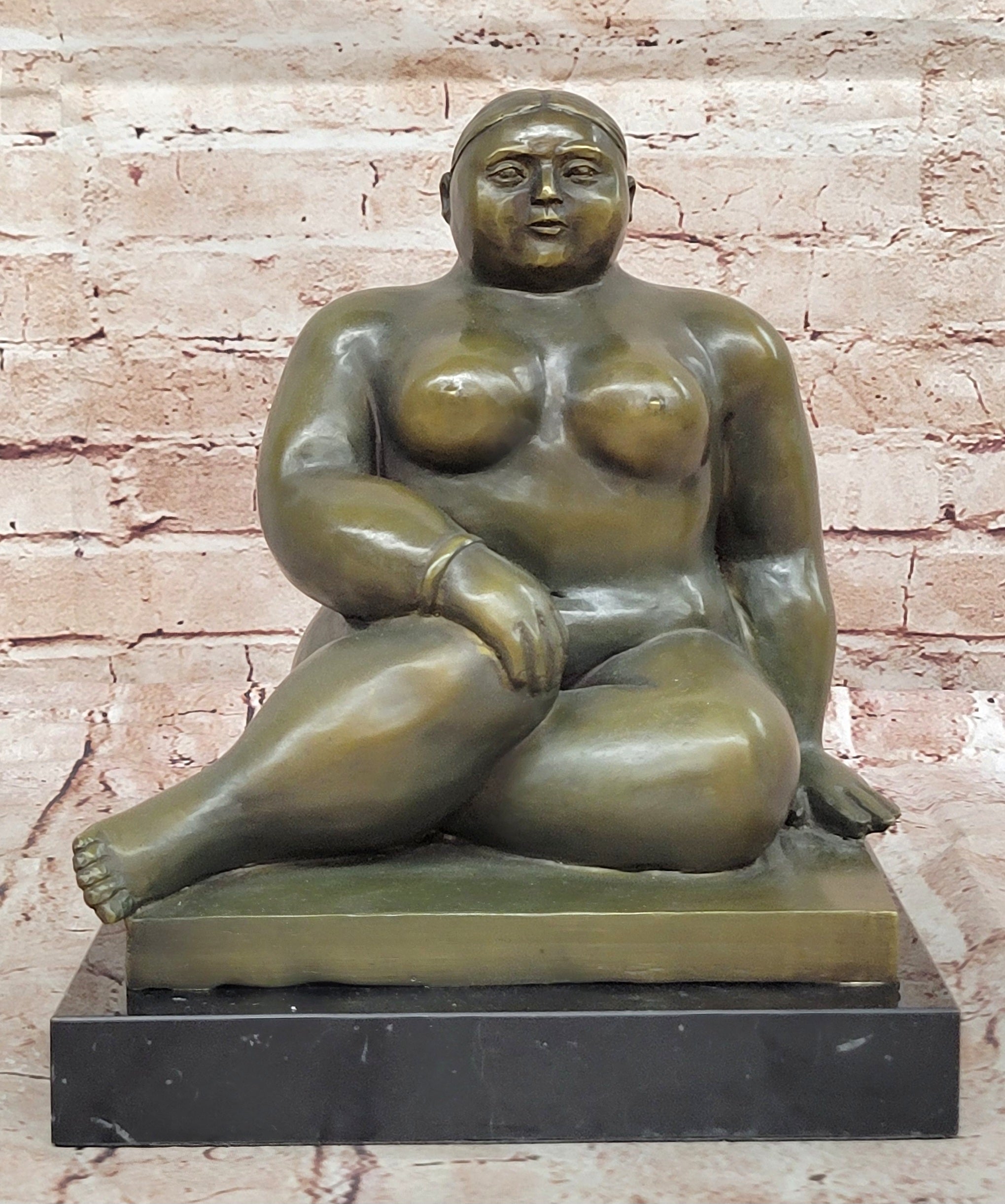 Bronze Figurine of Voluptuous Lady Sculpture Statue Art Home Decor by Botero Style