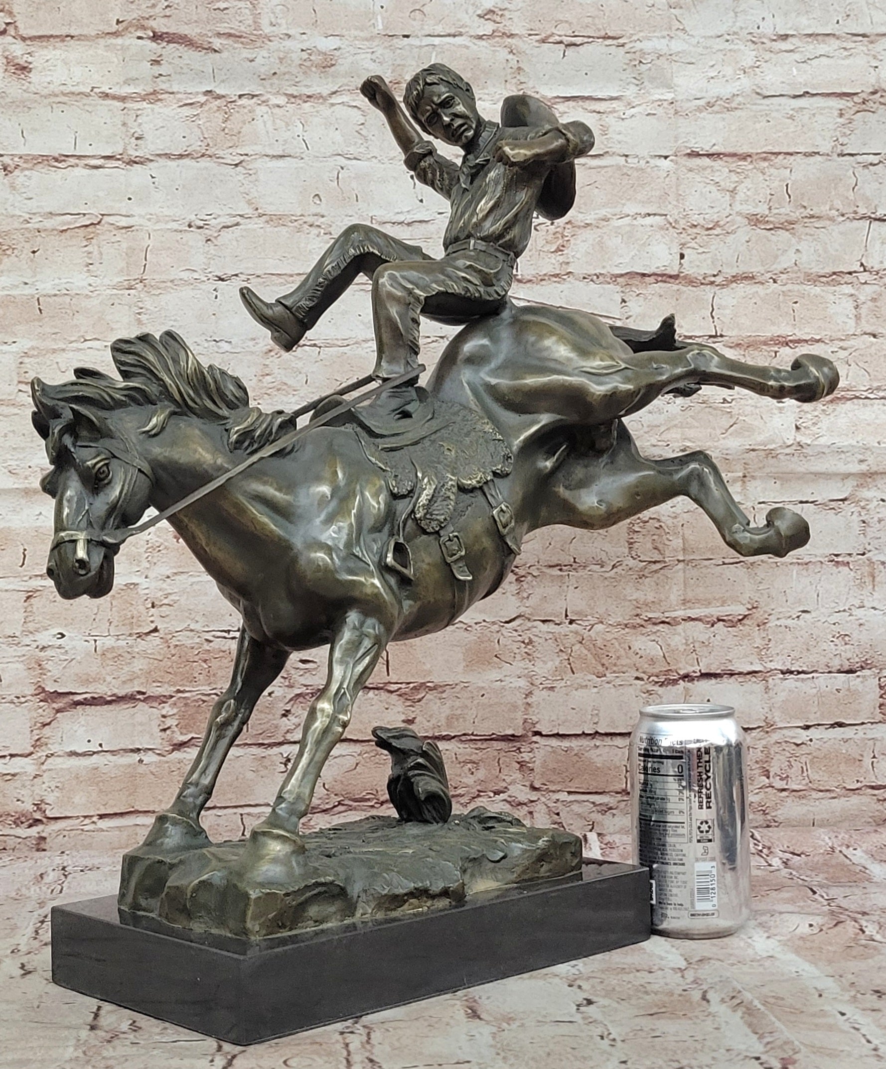 American Cowboy Bronze Sculpture Statue on Horseback Vintage Western Figurine