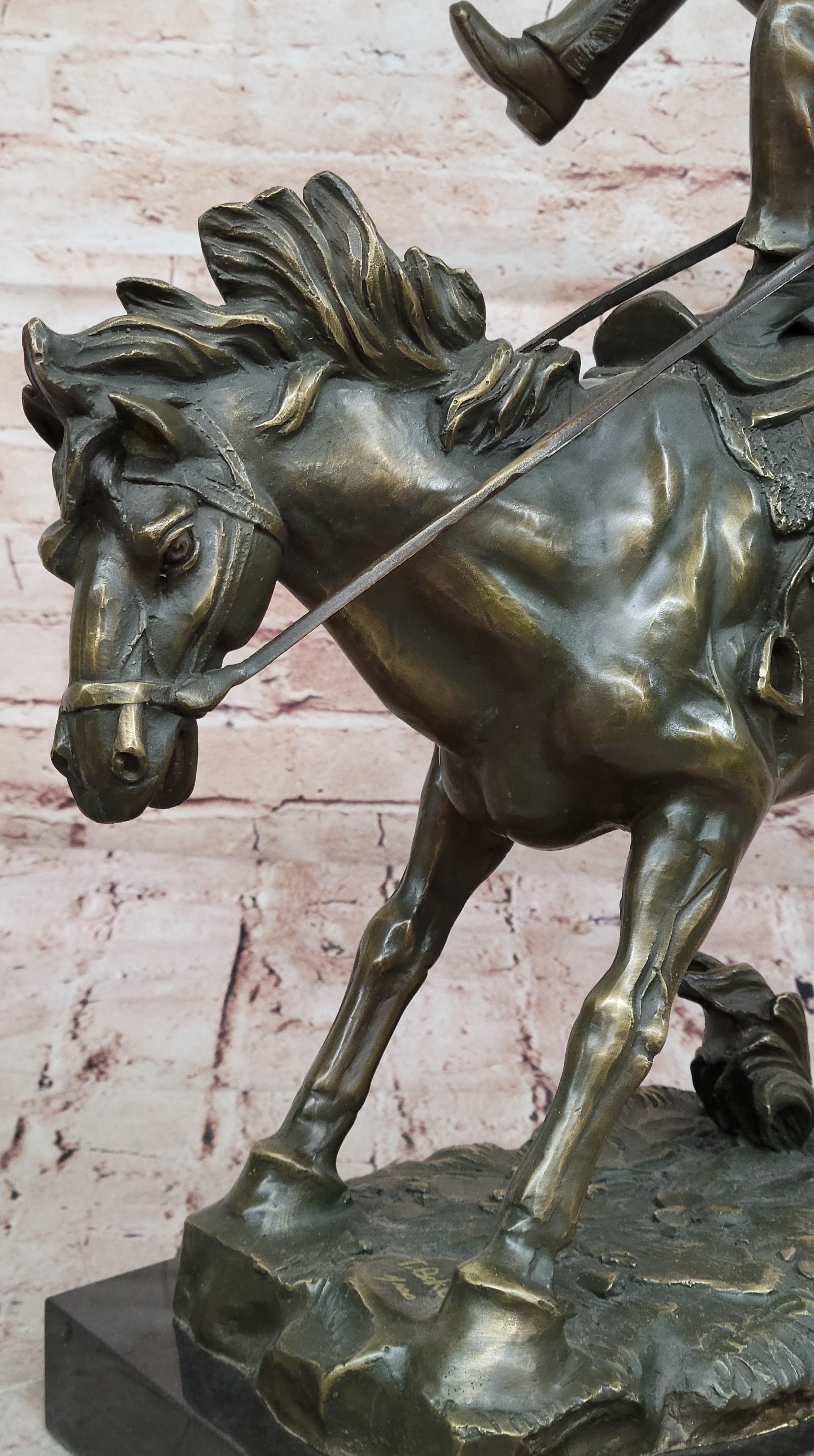 American Cowboy Bronze Sculpture Statue on Horseback Vintage Western Figurine