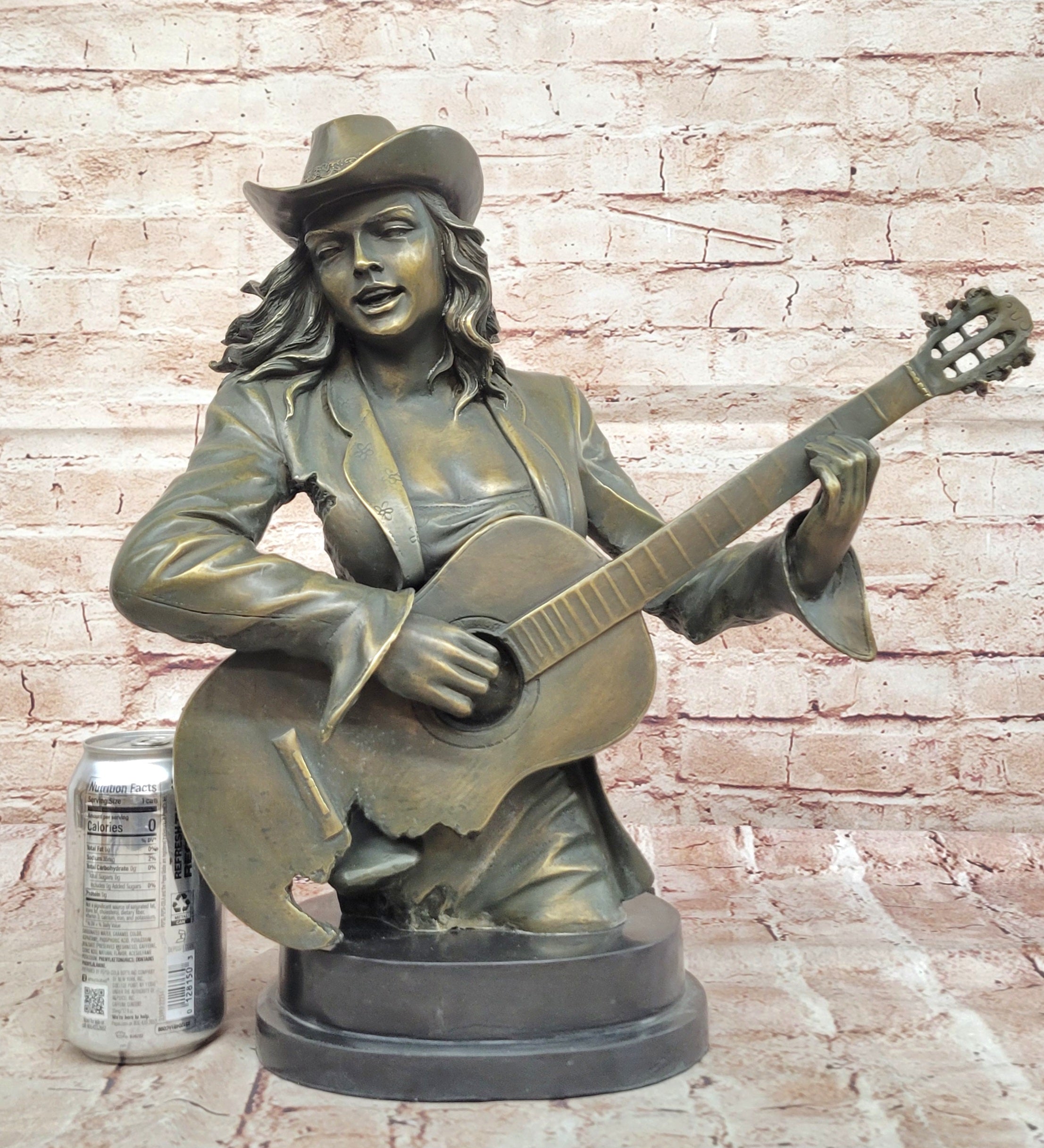 Bronze Cowgirl Guitarist Bust Sculpture Signed Williams Music Lover Western Decor Figurine