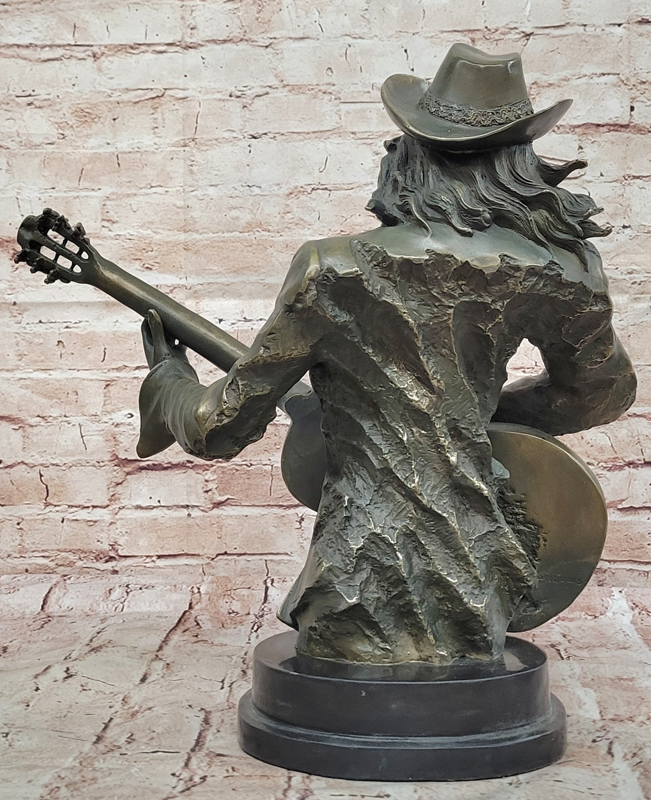 Bronze Cowgirl Guitarist Bust Sculpture Signed Williams Music Lover Western Decor Figurine