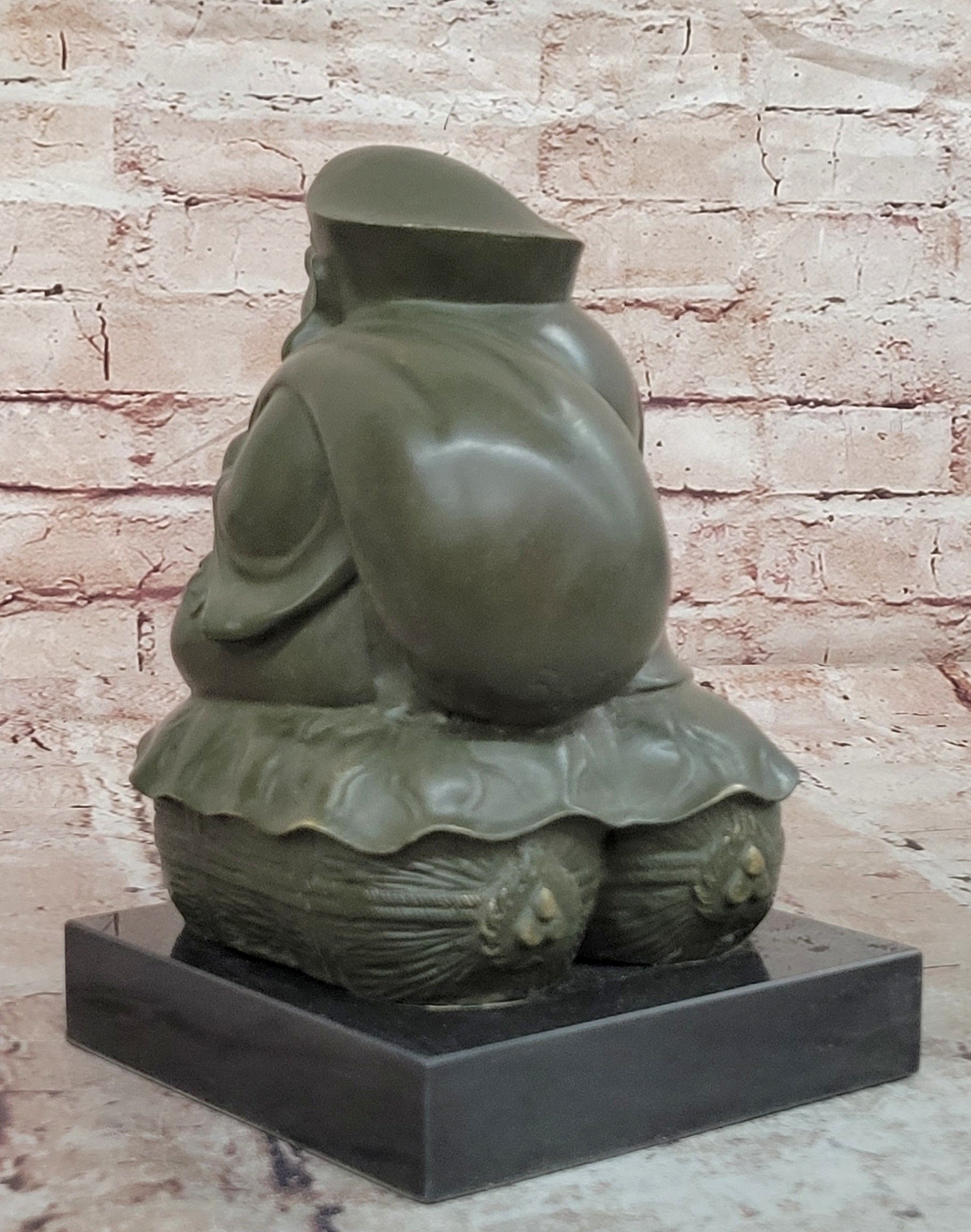 Signed Bronze Laughing Buddha Figurine Maitreya Sculpture Good Fortune Art
