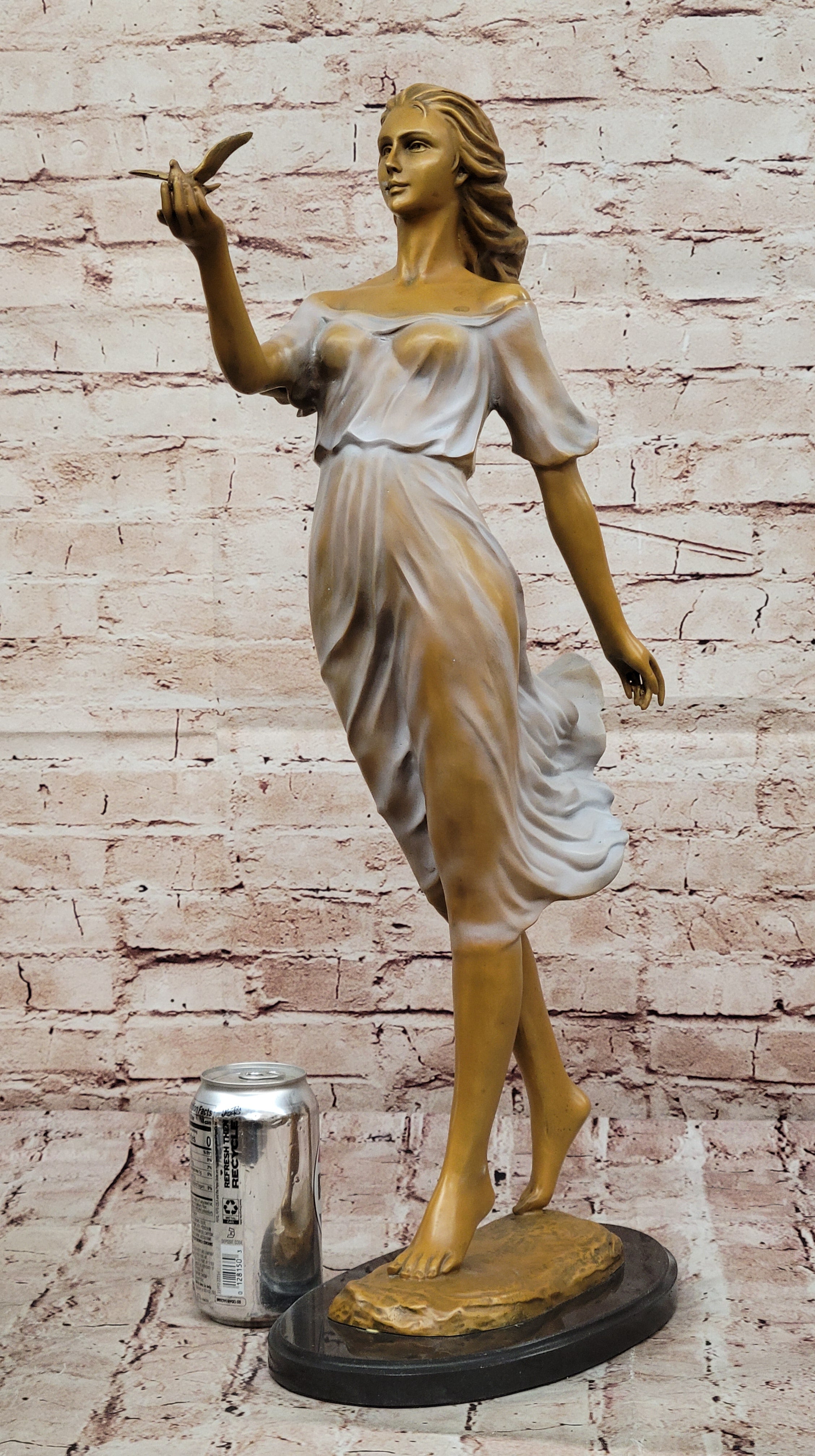 Erotic Bronze Sculpture of Woman with Bird – Handmade Collectible Statue for Art Lovers