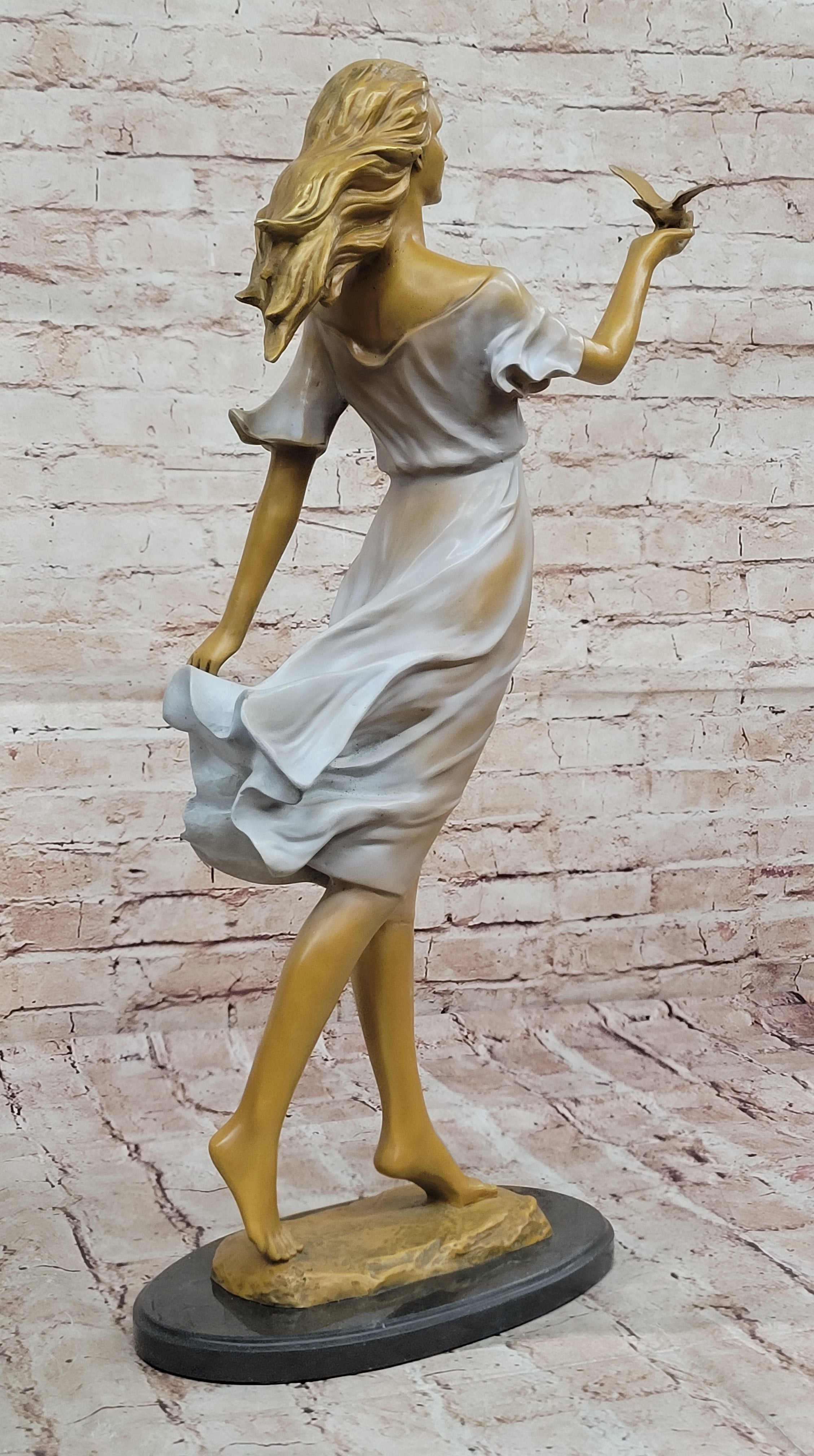 Erotic Bronze Sculpture of Woman with Bird – Handmade Collectible Statue for Art Lovers
