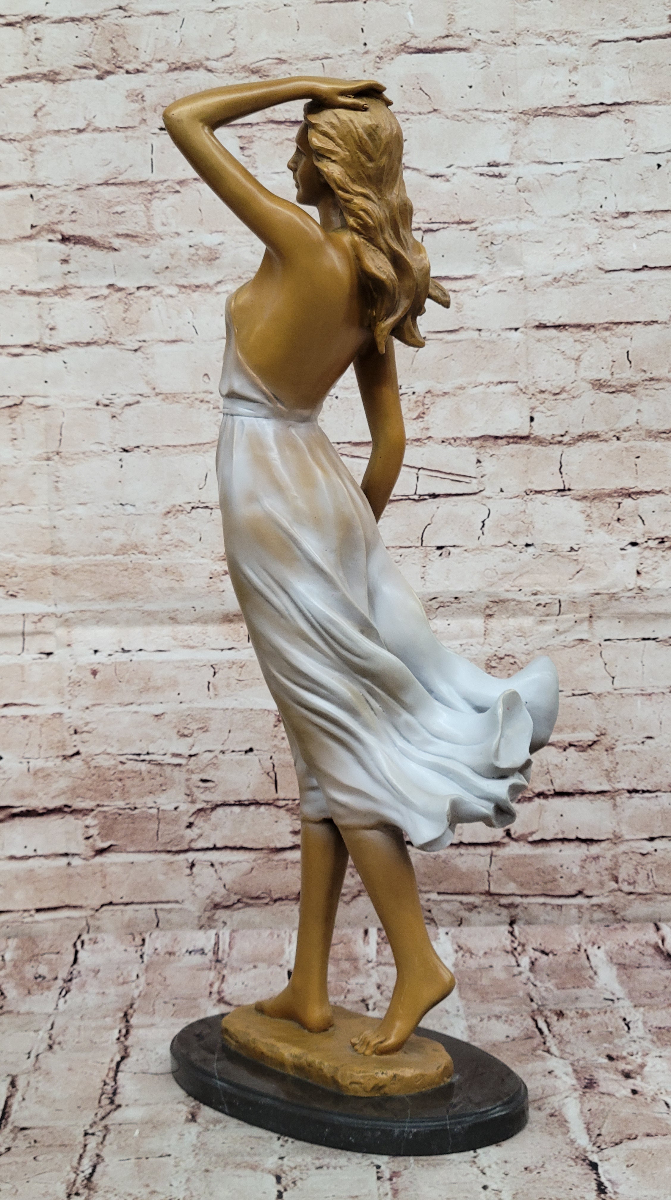 Graceful Lady Holding a Rose Bronze Sculpture – Luxury Art Collectible Female Statue