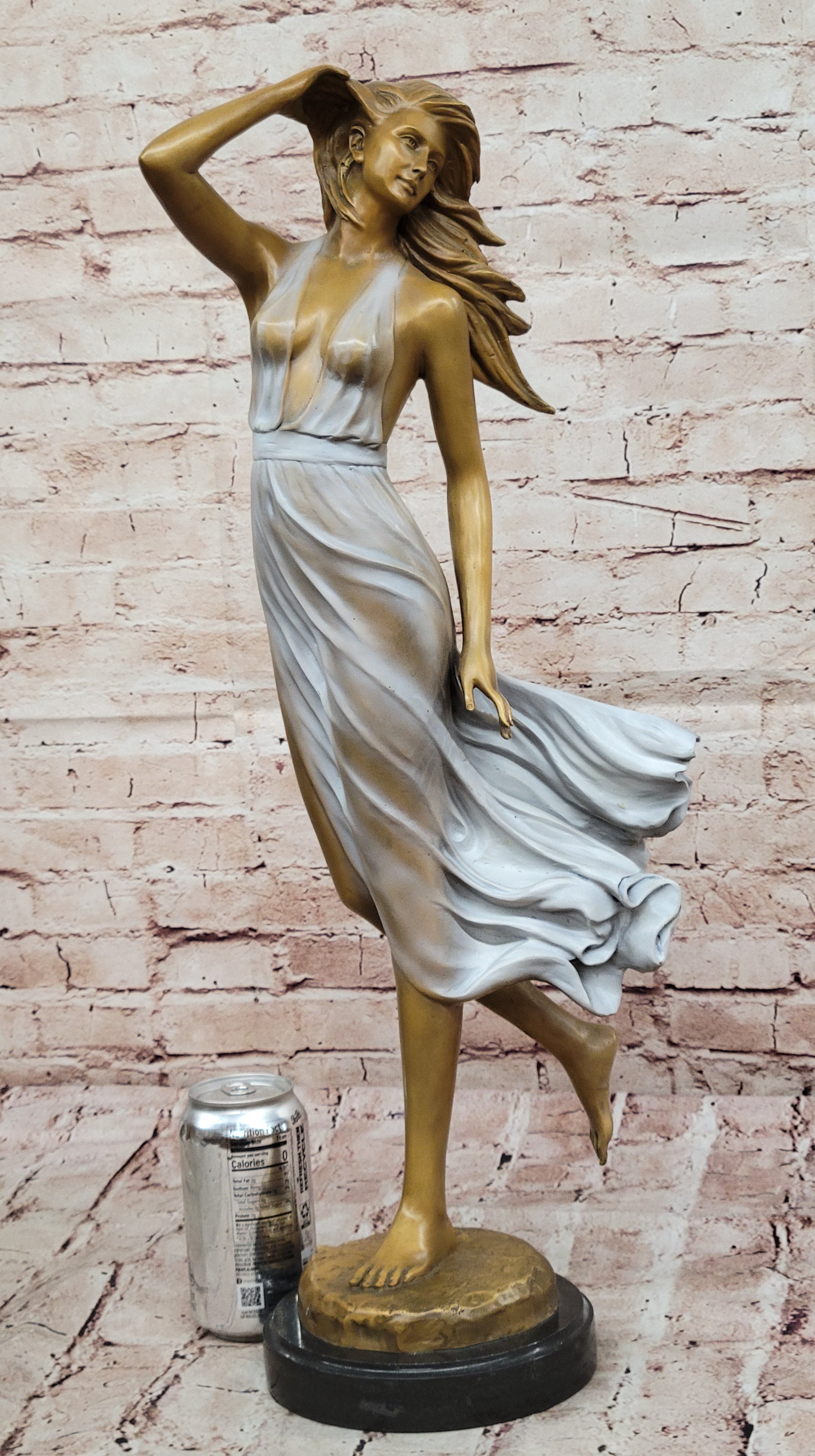 Bronze Female Sculpture – Sensual Elegant Woman in Wind with Flowing Dress Statue