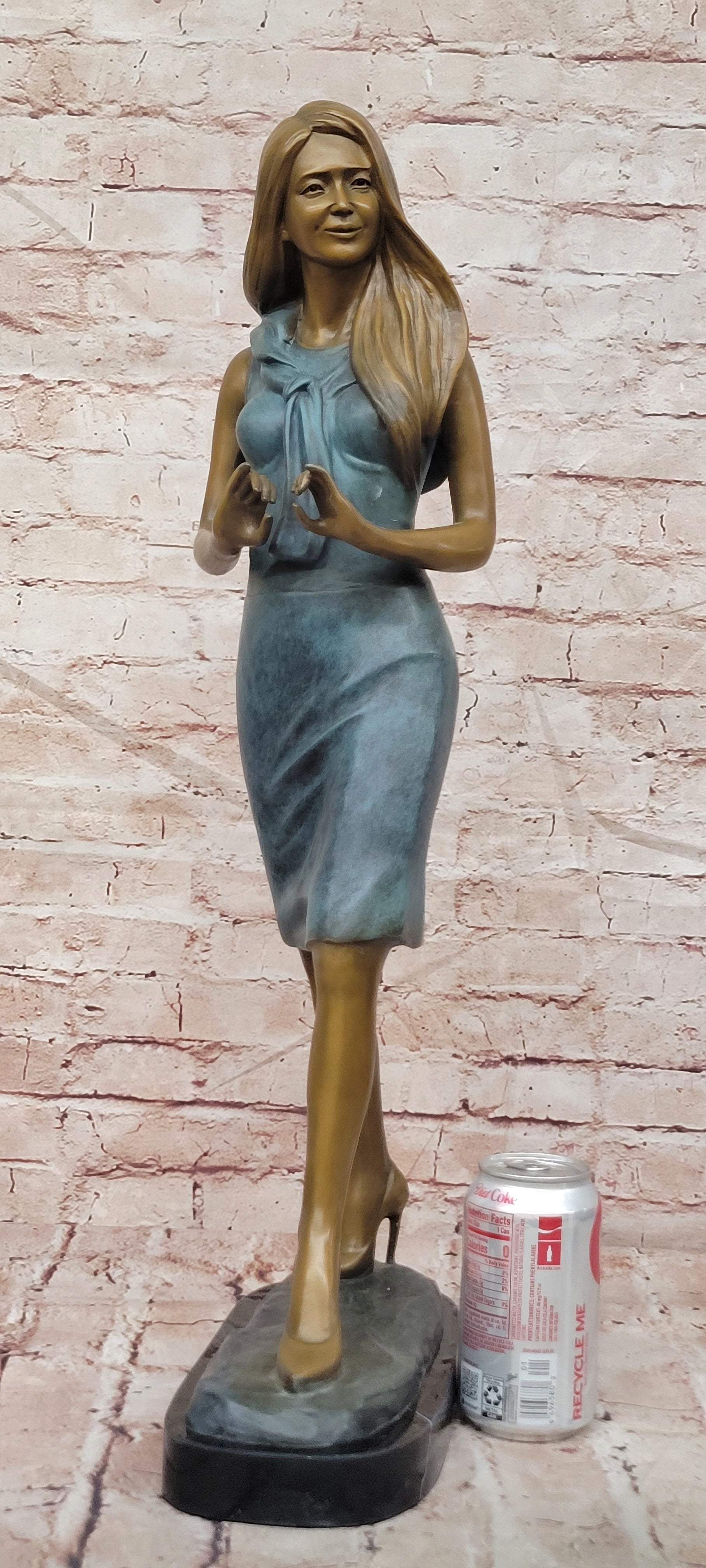 Signed Bronze Teacher Figurine Stylish Female Sculpture Collectible Fine Art