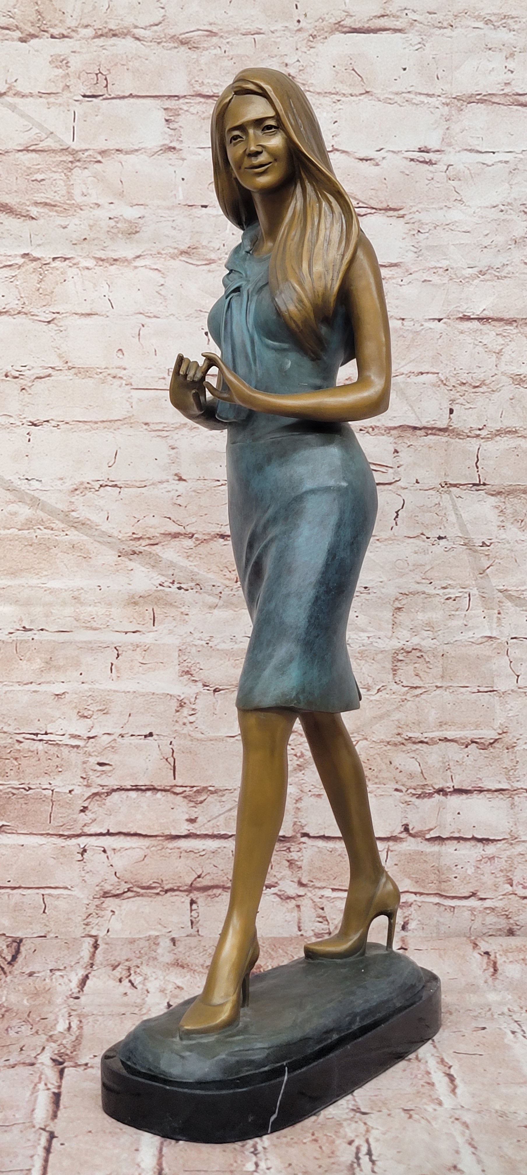 Signed Bronze Teacher Figurine Stylish Female Sculpture Collectible Fine Art