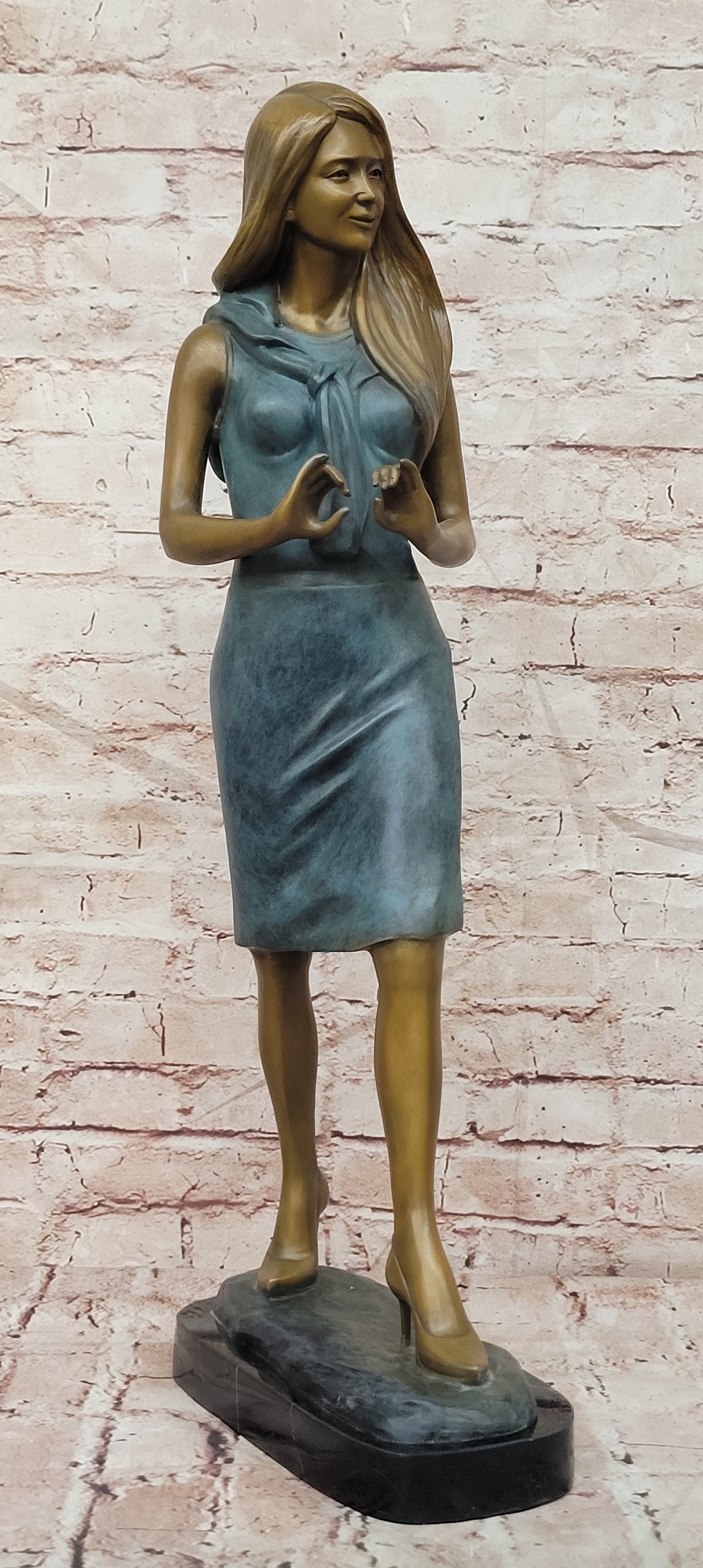 Signed Bronze Teacher Figurine Stylish Female Sculpture Collectible Fine Art