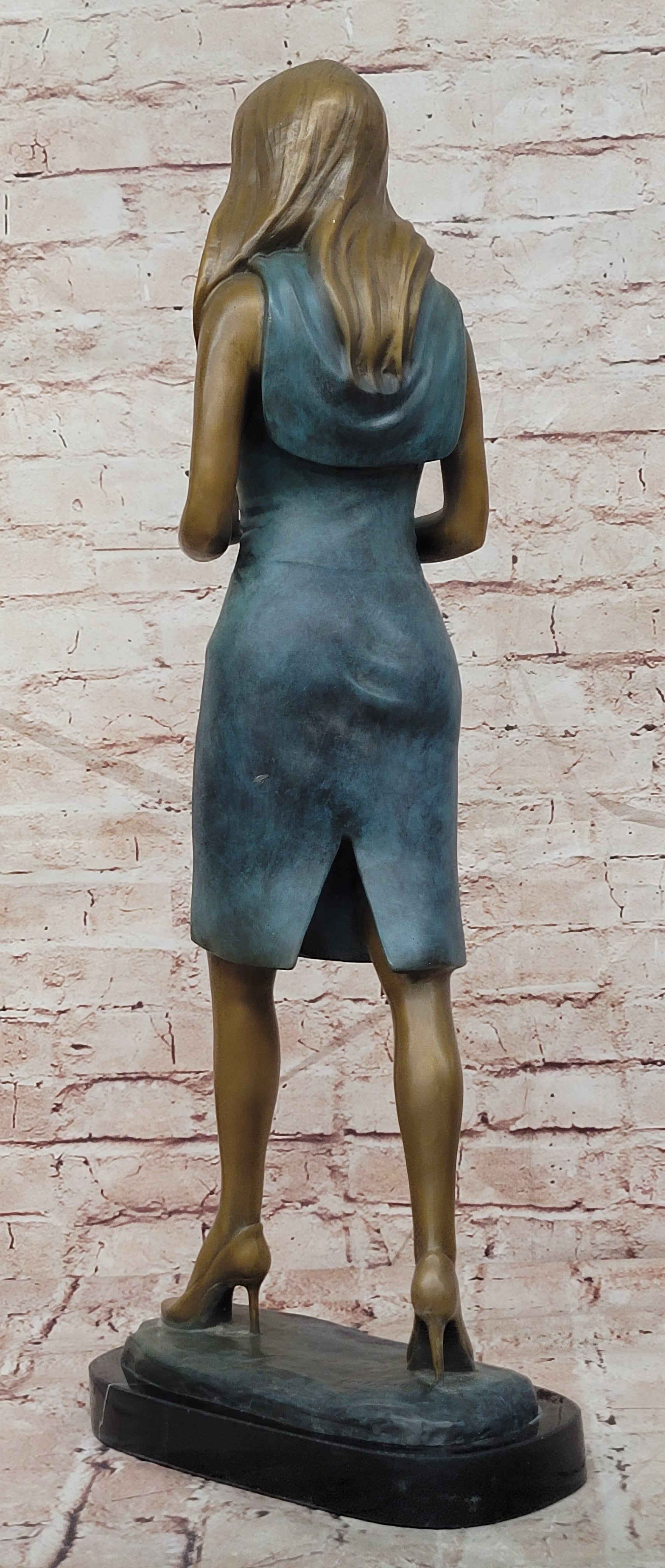 Signed Bronze Teacher Figurine Stylish Female Sculpture Collectible Fine Art